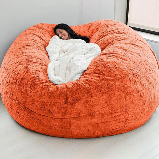 Big Huge Giant Bean Bag Chair for Adults, (No Filler) Bean Bag Chairs in Multiple Sizes and Colors Giant Foam-Filling Required- Machine Washable Covers, Double Stitched Seams (Orange,6FT)