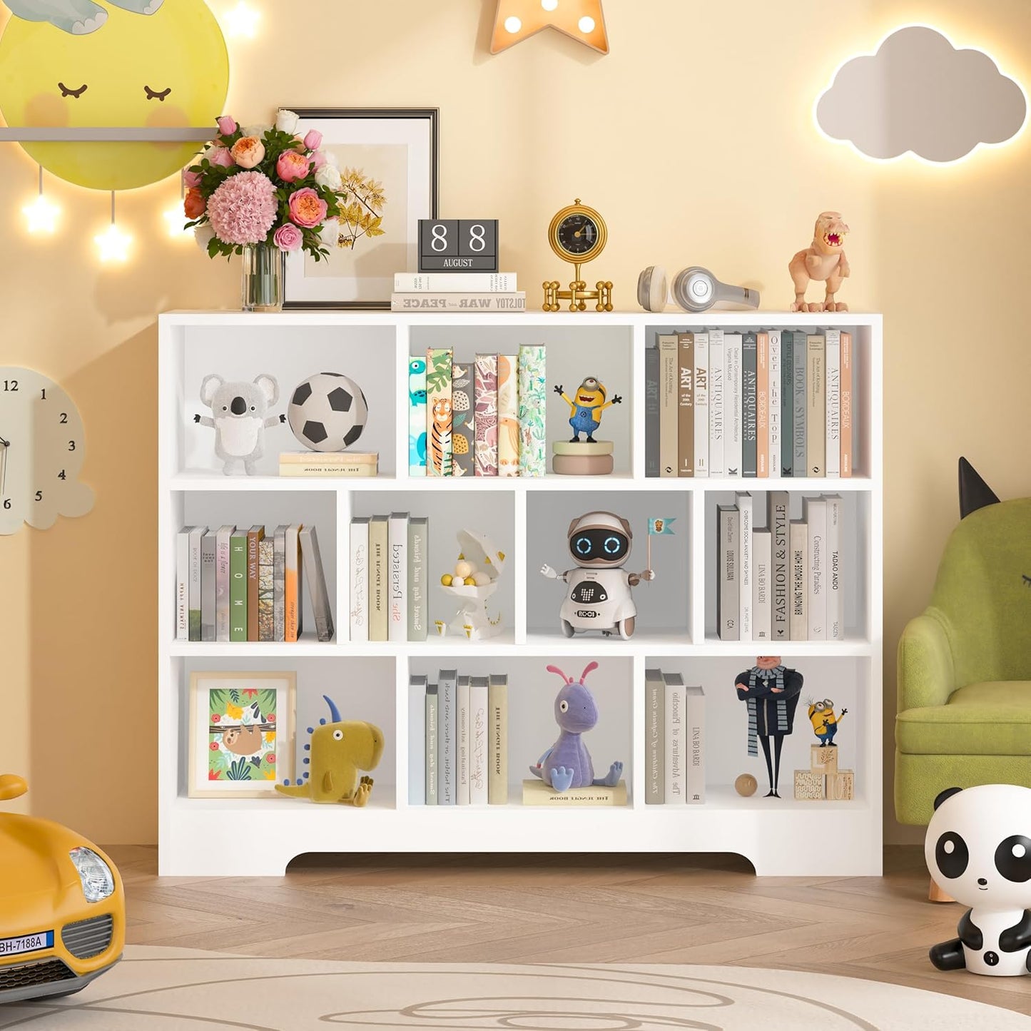 Book Shelf Set of 2, 10 Cubes Storage Organizer, 3-Tier Open Shelf Wooden Bookcase, Freestanding White Bookshelf Cube Shelf for Bedroom, Living Room, Home Office