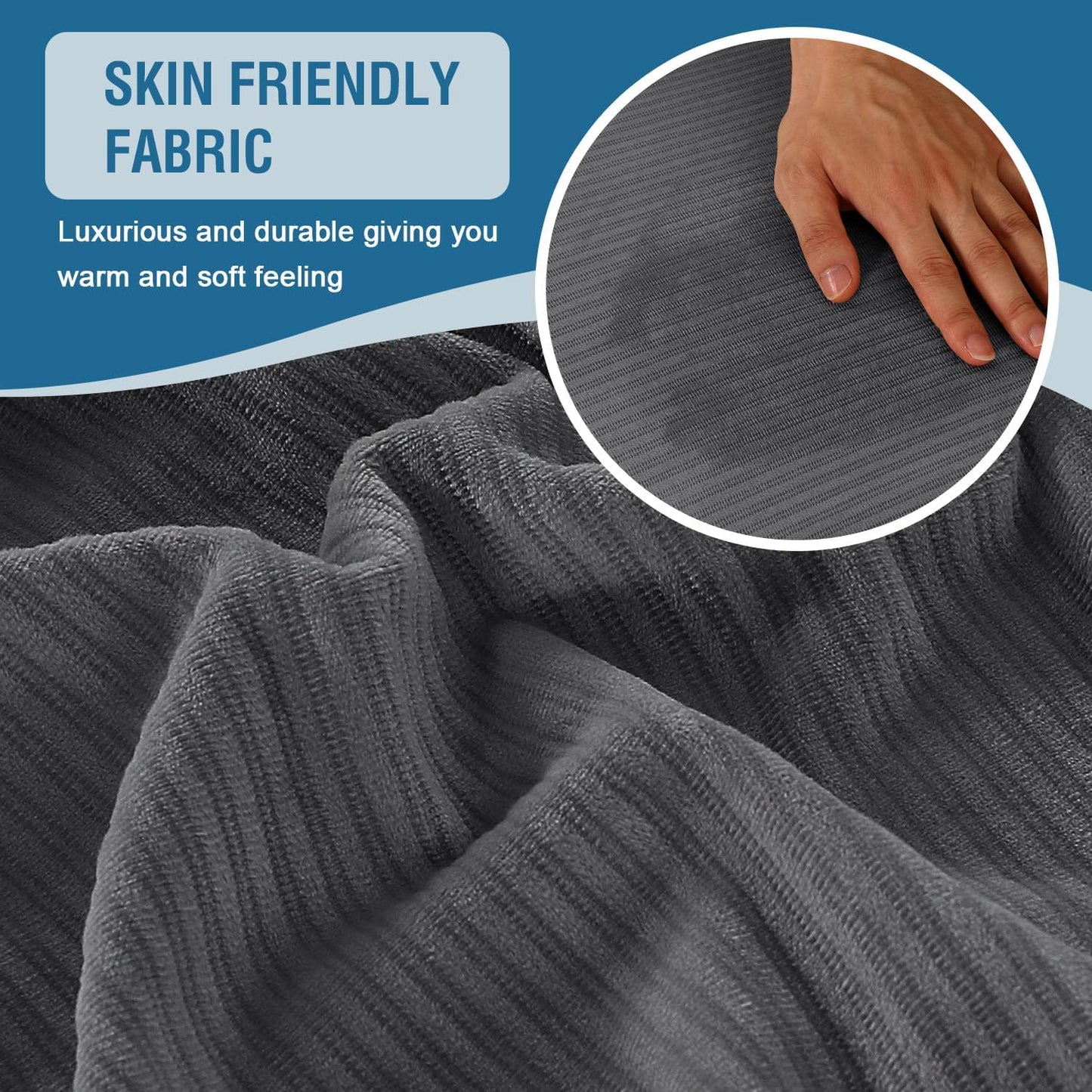 H.VERSAILTEX Velvet Stretch Couch Cushion Cover Plush Cushion Slipcover for Chair Loveseat Sofa Cushion Furniture Protector Seat Cushion Sofa Cover (2 Piece Large Sofa Cushion Covers, Grey Striped)