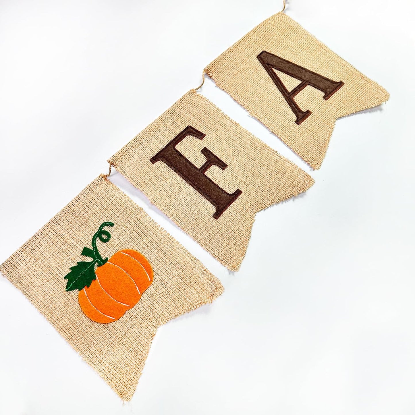 Happy Fall Pumpkin Burlap Pennant Banner Flag Felt Happy Fall Sign and Pumpkin Pattern with Fall Color Ribbon for Fall Autumn Harvest Thanksgiving Day Birthday Baby Shower Party Decorations Supplies