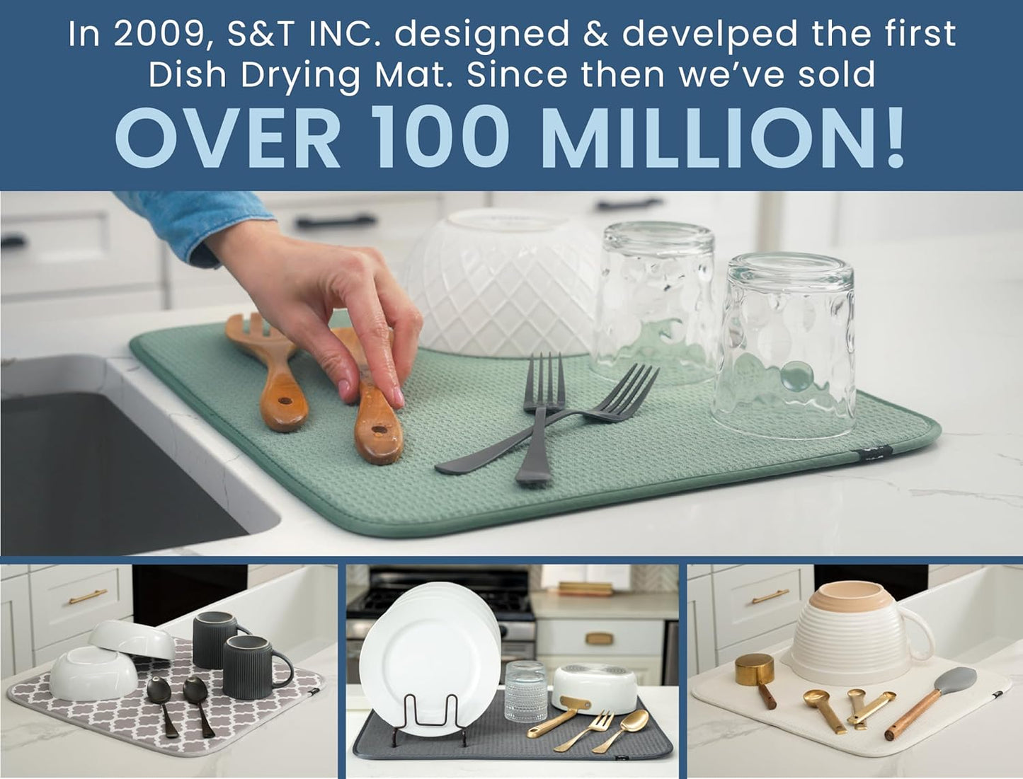 S&T INC. Dish Drying Mat, 16” x 18”, Absorbent Microfiber Kitchen Counter Mat, Dish Drying Pad for Dishes, Utensils, Pots and Pans, Large, Black