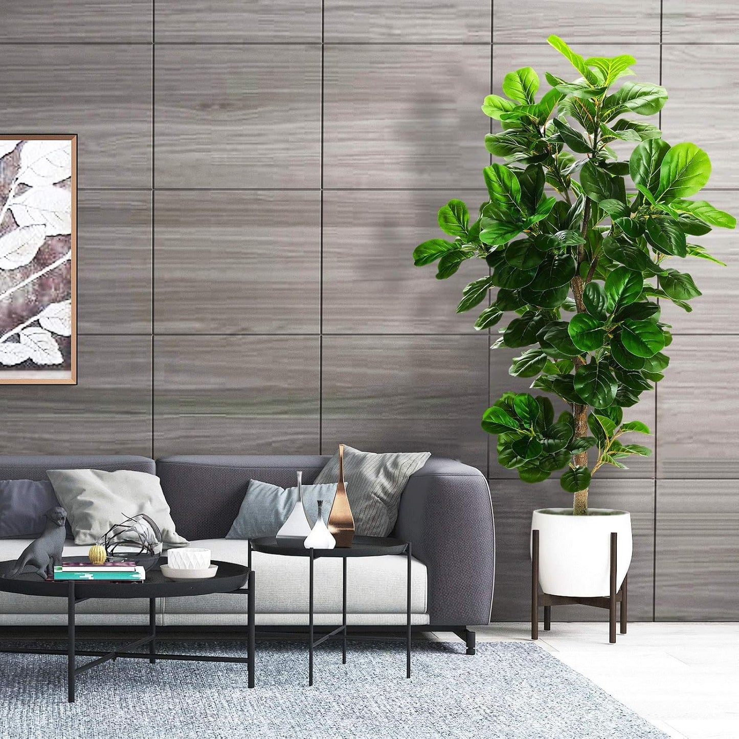6ft Artificial Fiddle Leaf Fig Tree (72in) with Plastic Nursery Pot Faux Tree, Ficus Lyrata Fake Plant for Office House Farmhouse Living Room Home Decor (Indoor/Outdoor)