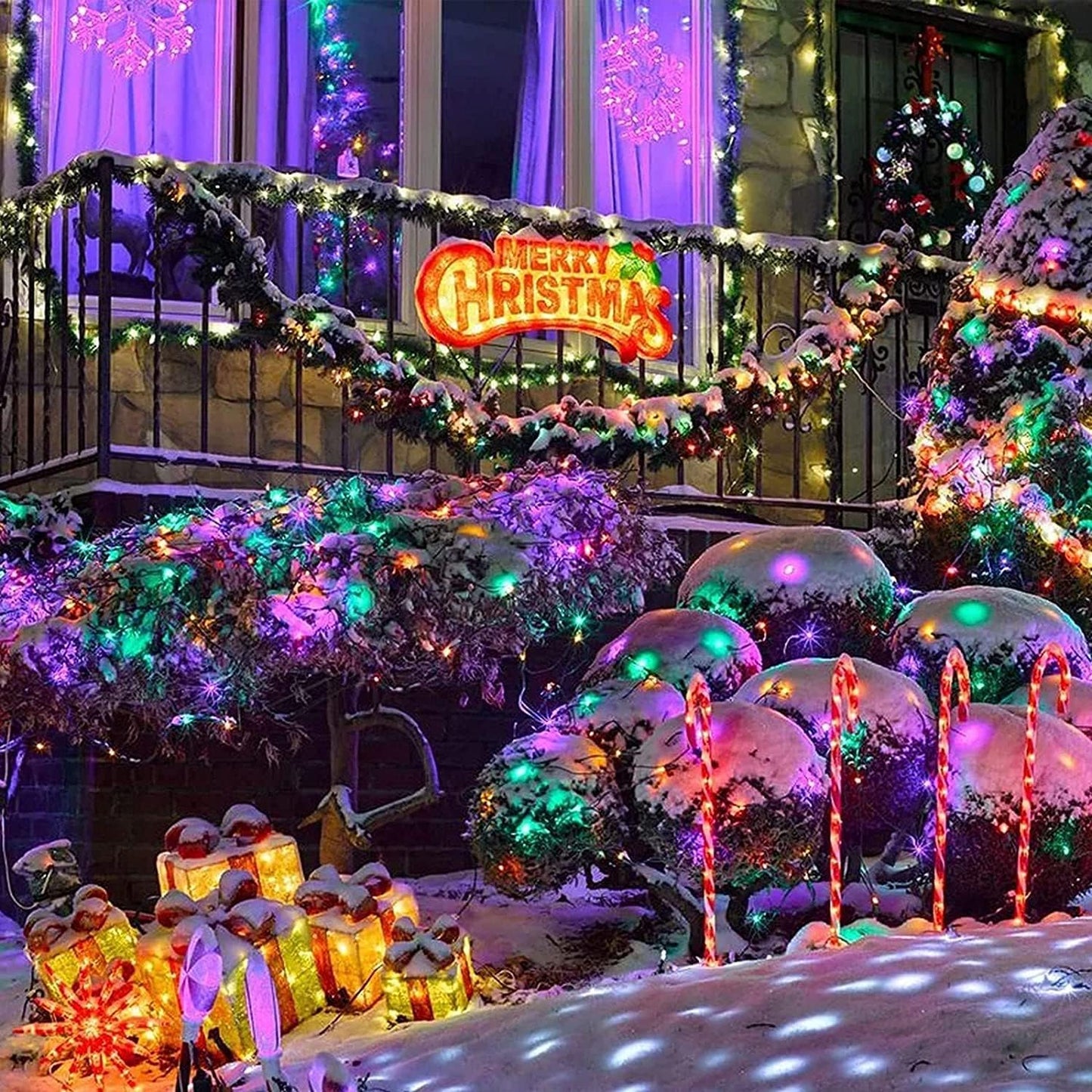 JMEXSUSS 300 LED Christmas Lights Outdoor Waterproof, Multicolor Christmas Tree Lights Plug in, 8 Modes Twinkle Fairy String Lights for Indoor Xmas Wedding Party Garden Decoration