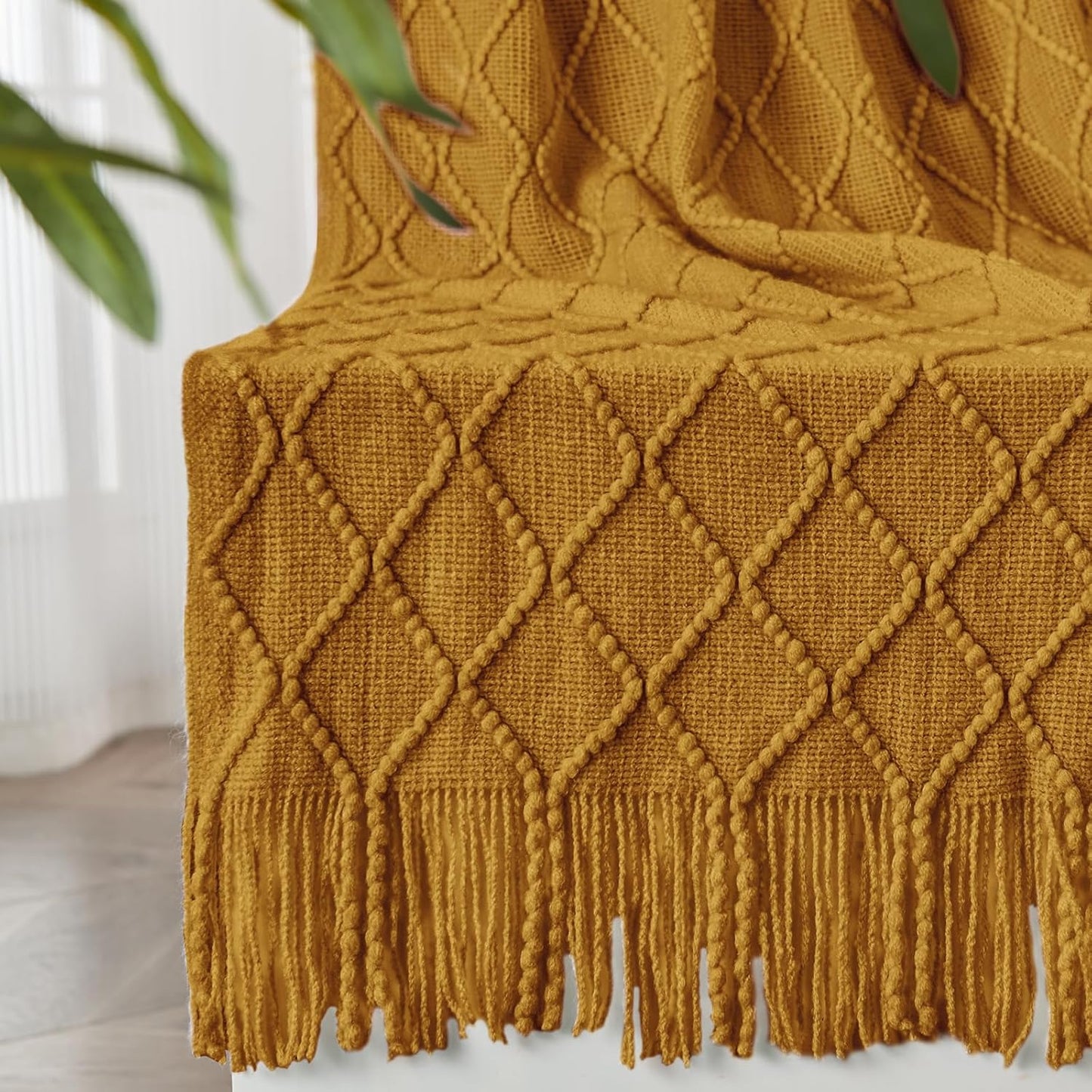 inhand Knitted Fall Throw Blanket for Couch and Bed, Knit Fall Decor Halloween Blanket with Tassel, Brown Lightweight Decorative Farmhouse Warm Woven Blankets and Throws for Women, 60"x80"