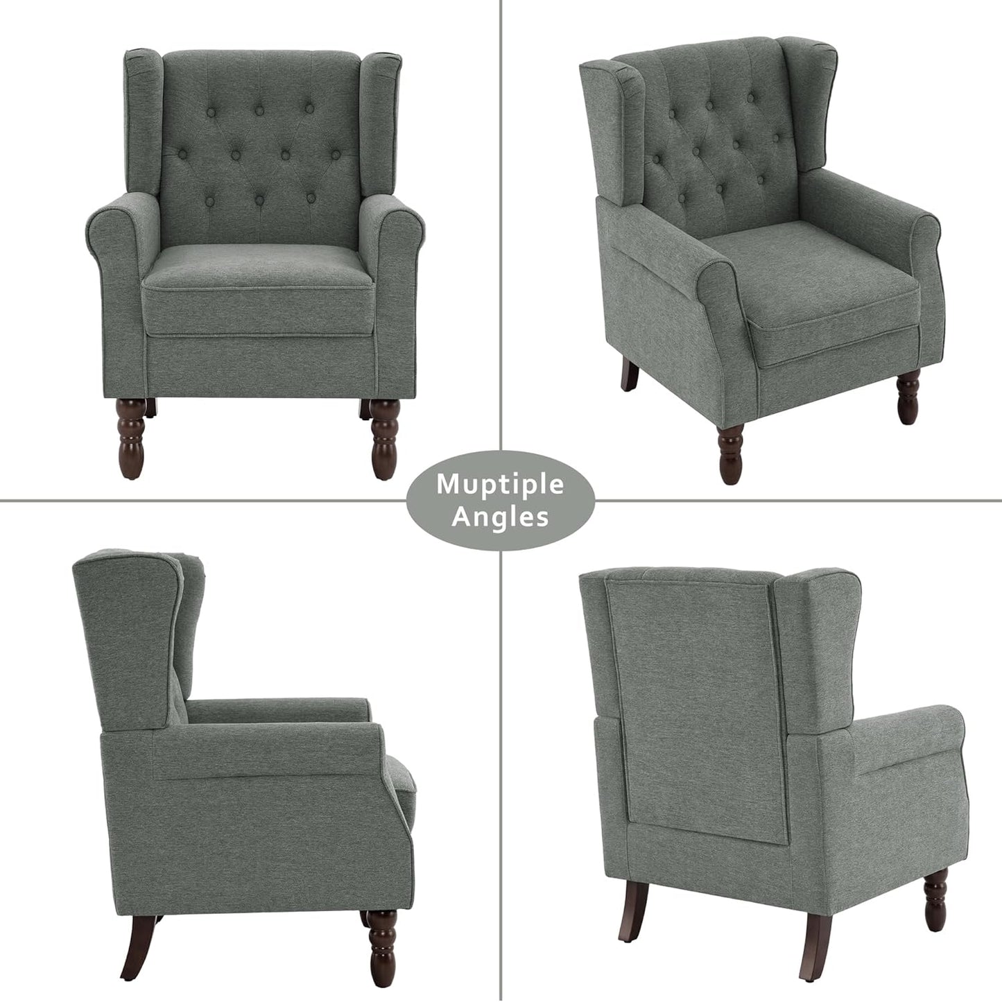 Lumibee High Back Accent Chair,Upholstered Wingback Armchair with Solid Wood Legs for Small Spaces,Comfy Single Sofa Chair for Living Room,Bedroom,Office-Gray