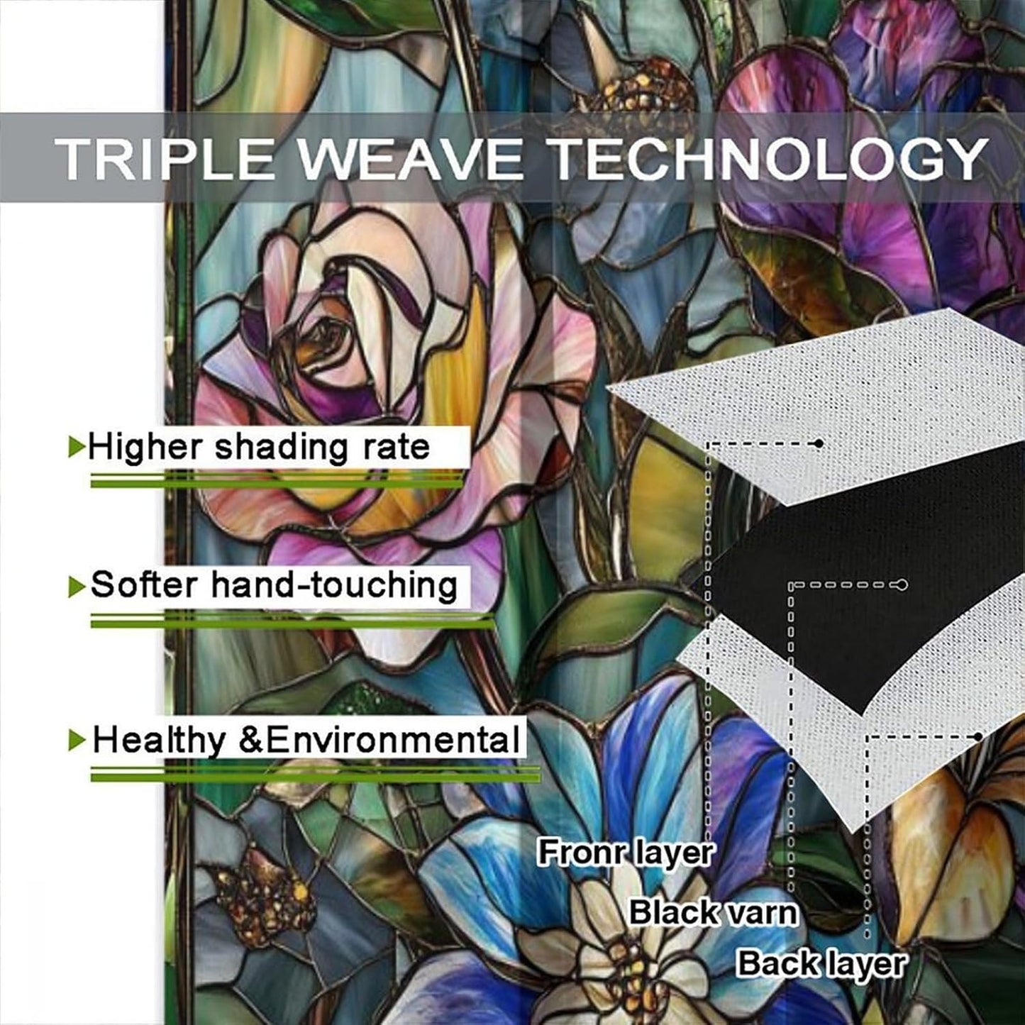 Stained Glass Curtains,Retro Colored Glass Flowers Art Home Decor Drapes for Bedroom Living Room Kitchen Window Treatment 2 Panels Set Total Size 63" W X 72" L Inch