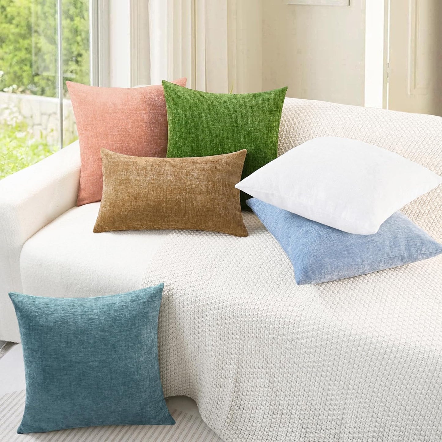 CaliTime Throw Pillow Covers Decorative 16 X 26 Inches Pack of 2 Cozy Chenille Cushion Cases for Couch Sofa Bed Living Room Home Smoke Blue