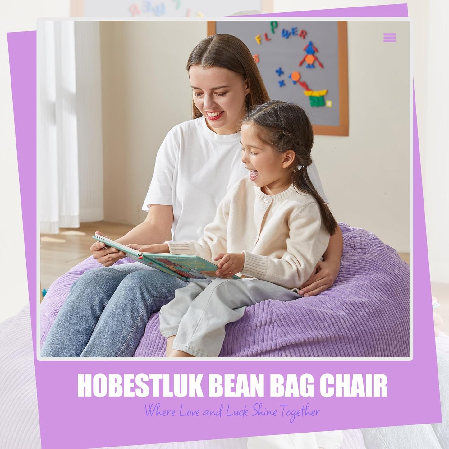 Hobestluk 3.5FT Bean Bag Chair Adult Bean Bag Chair Large Bean Bag Chair with Filler Included Teardrop Bean Bag with Removable Cover for Bedroom Living Room - (Large, Purple)