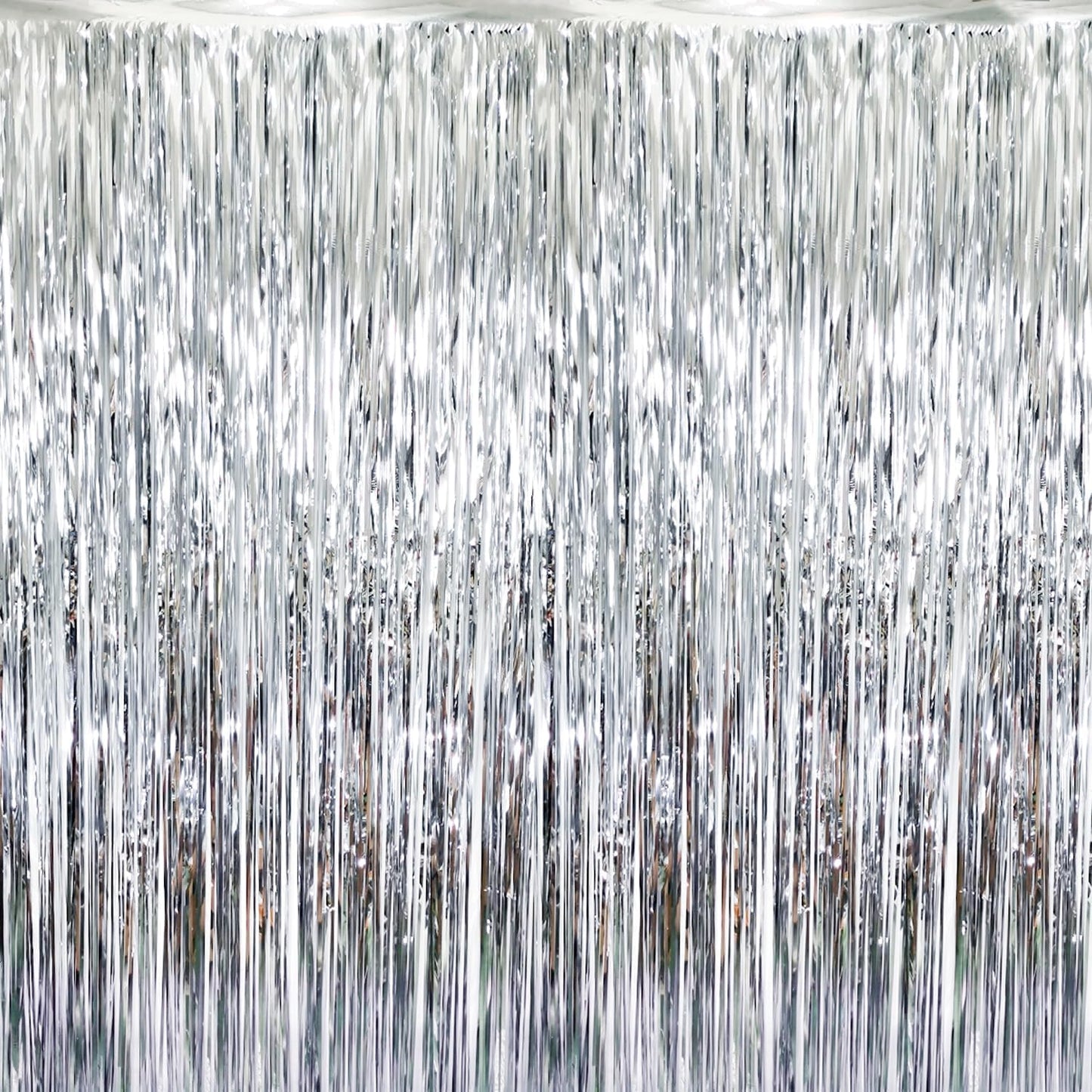 GOER 3.2 ft x 8.2 ft Metallic Tinsel Foil Fringe Curtains Party Photo Backdrop Party Streamers for Birthday,Graduation,New Year Eve Decorations Wedding Decor (Silver,5 pcs)