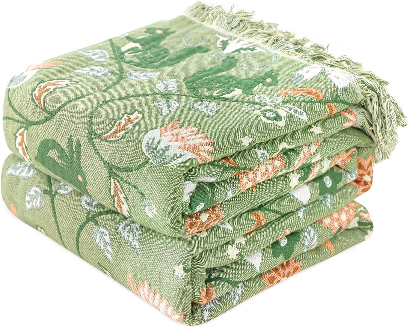 MSGKV Boho Throw Blanket for Couch and Sofa Cotton Blankets for Living Room Bedroom Reversable Florals and Animals Throw 60"x80" Breathable Cozy Blankets