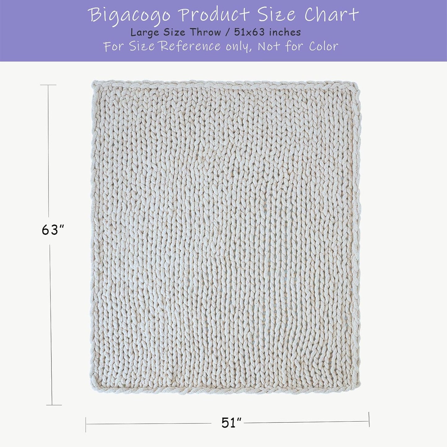 Bigacogo Chunky Knit Throw Blanket for Couch, 51x63 inches, 100% Hand Knitted with Thick Jumbo Chenille Yarn, Cozy Soft Large Rope Knot Cable Crochet Blankets for Sofa Bed Living Room, Bright Blue