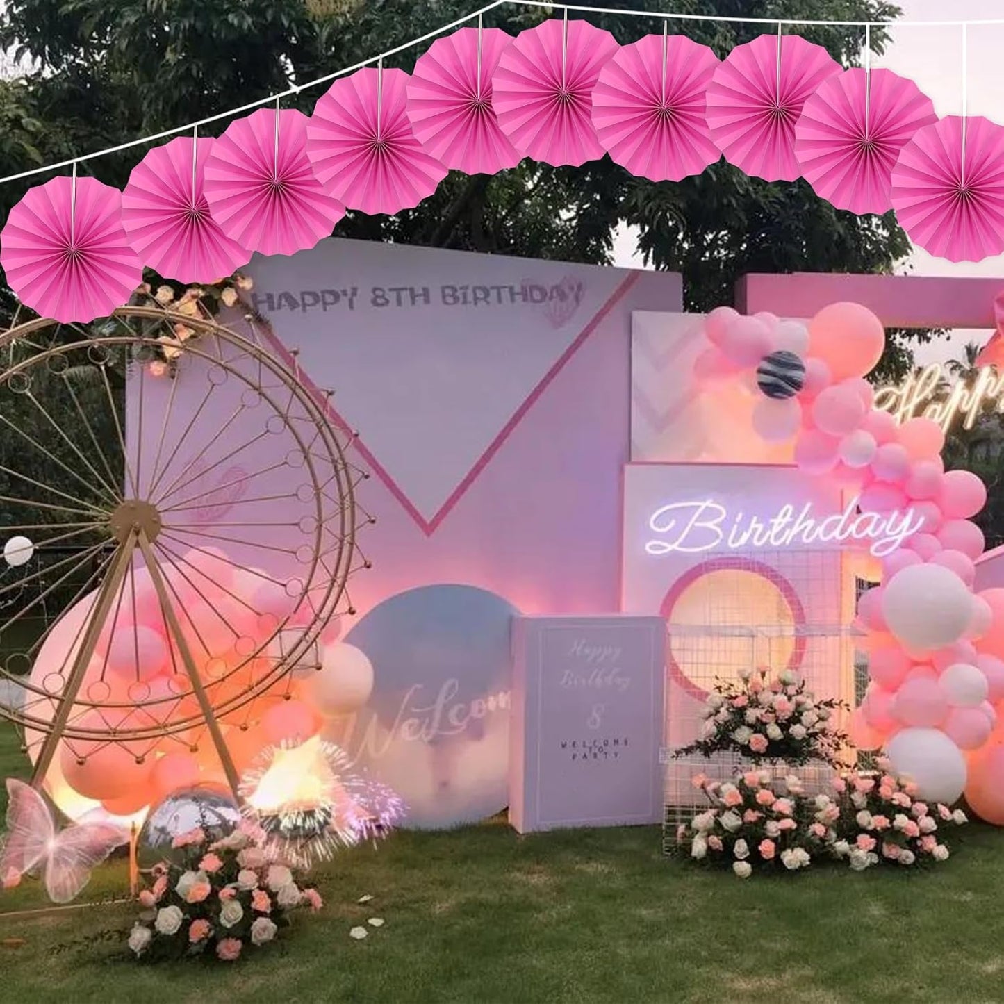 Red Graduation Party Decor,Girls Party Decorations ,Party Supplies Party Fans 8in, Anniversary Decorations for Party,Wedding Graduation Events Accessories 30 Color DIY Set （Rose Red）