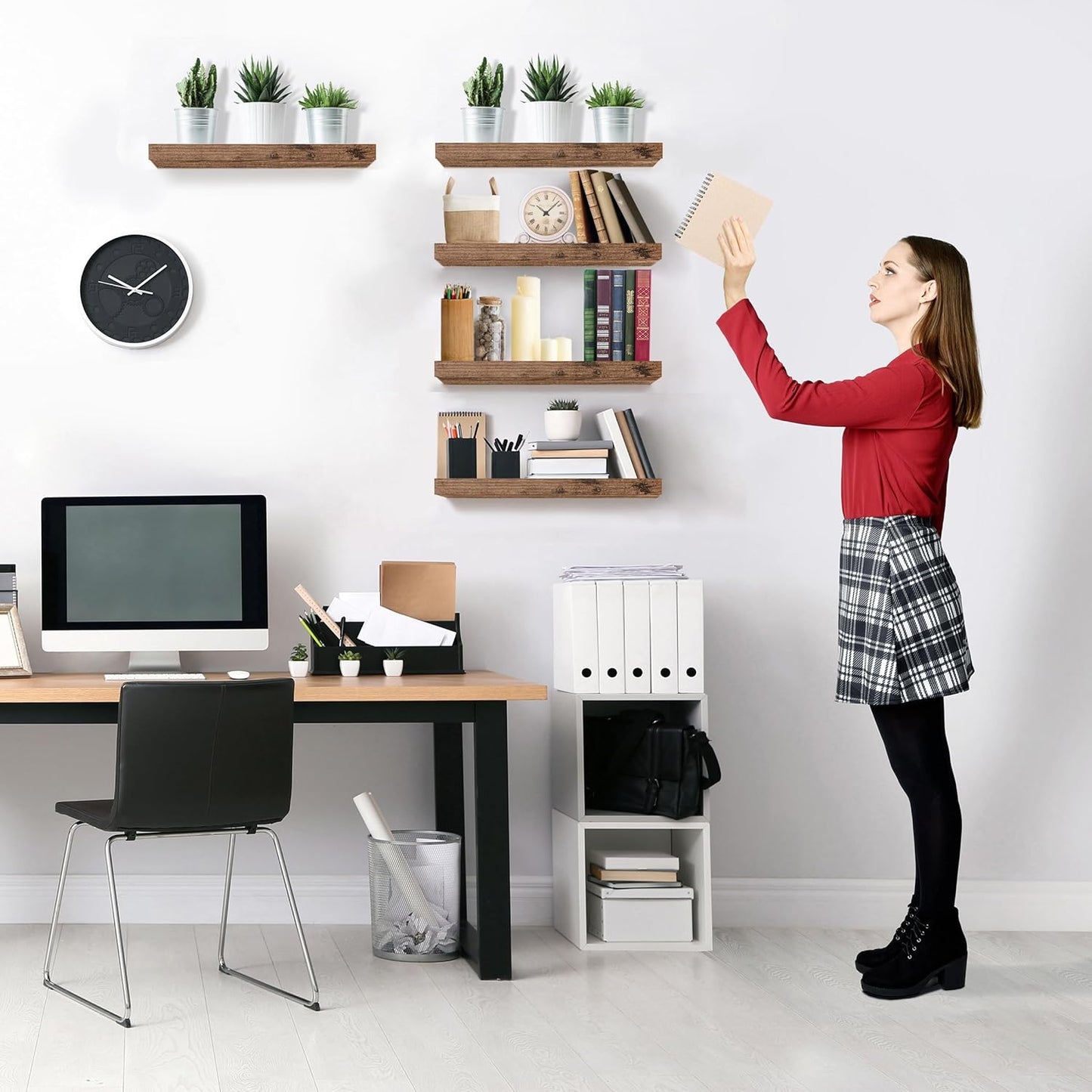 Sorbus Floating Shelves for Wall, Bathroom Shelves Wall Mounted for Kitchen, Bedroom, Living Room, Bathroom Storage, Over Toilet, Hanging Book Shelf for Ｗall Home Decor (Mahogony, 5 Pack)