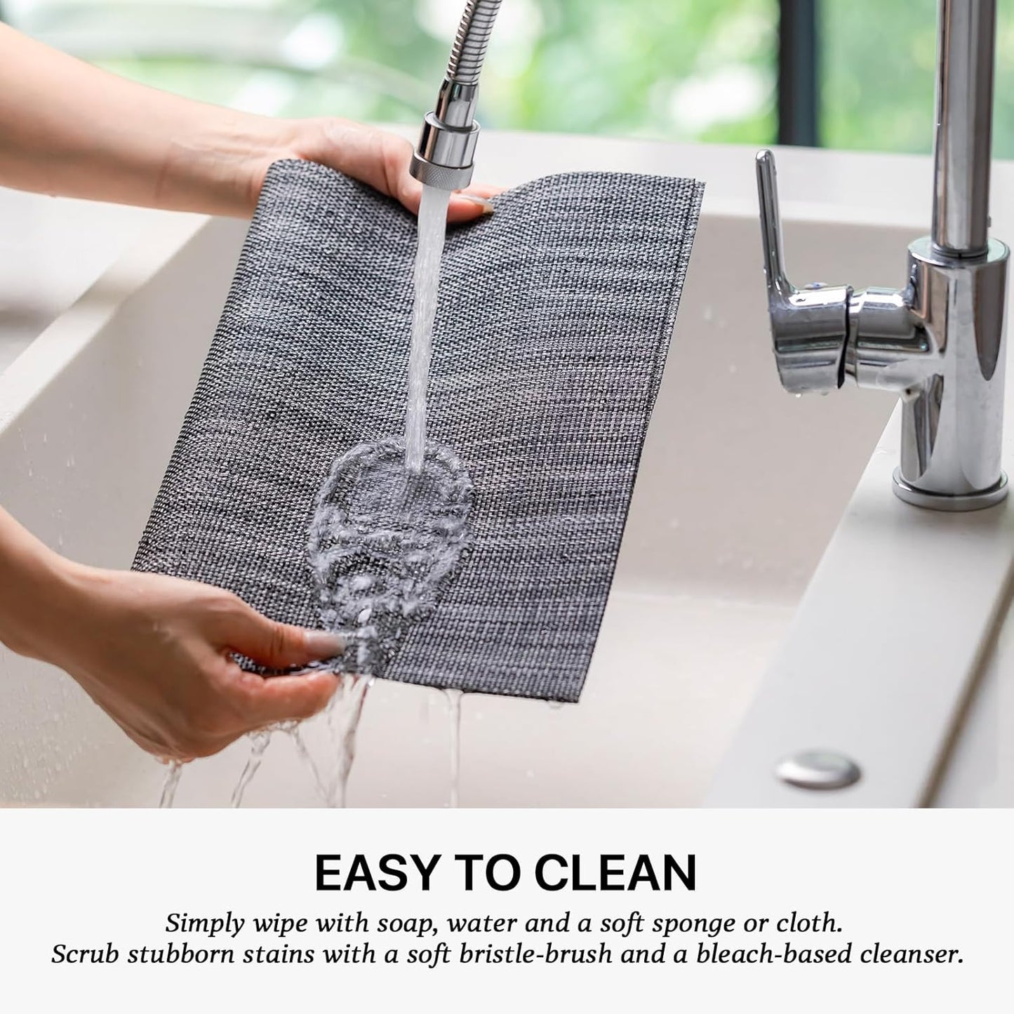 LEXMORE Placemats Set of 8 Vinyl/Plastic Woven Place Mats for Kitchen Table Indoor/Outdoor Washable Placemat Wipeable Dining Table Mats(Dark Gray)