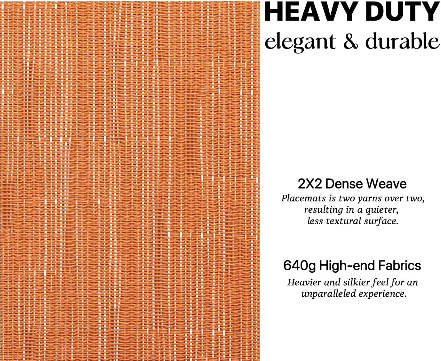 LEXMORE Placemats Set of 4 Vinyl/Plastic Woven Place Mats for Kitchen Table Indoor/Outdoor Washable Placemat Wipeable Dining Table Mats(Orange)