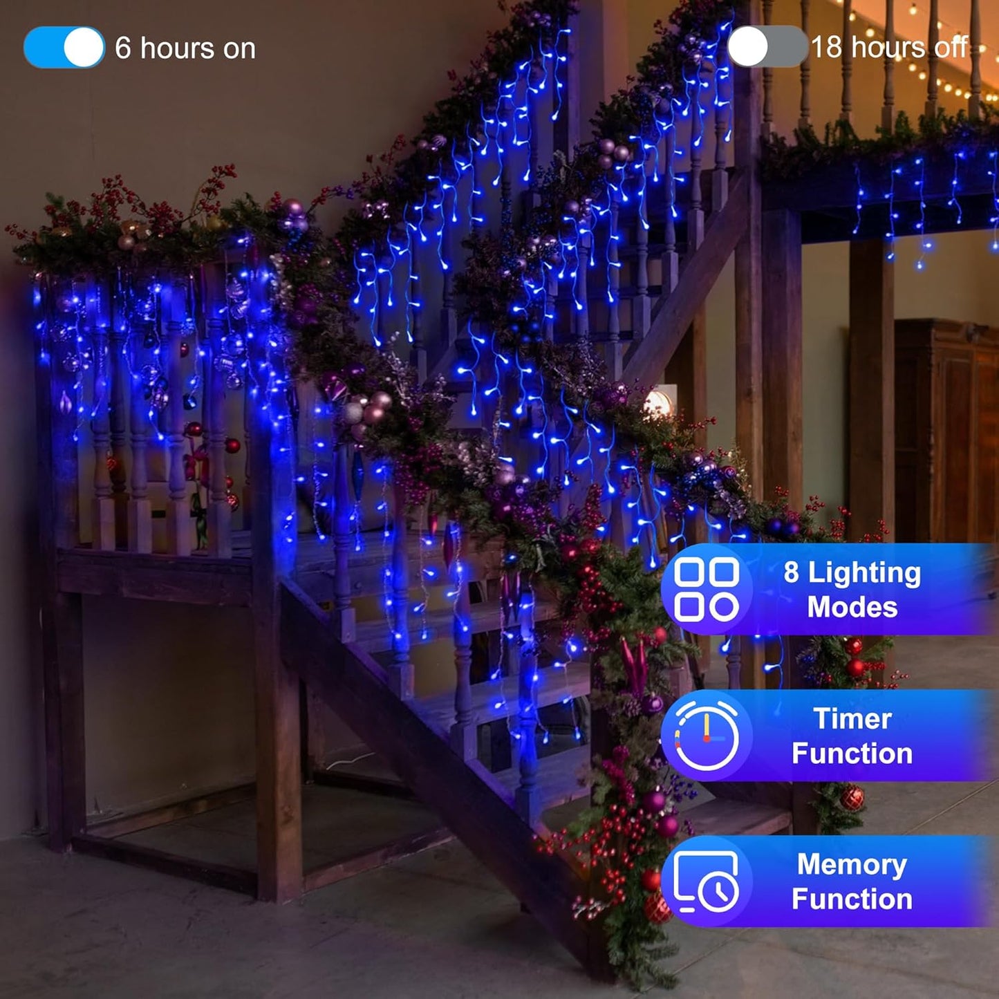 1620LED 164ft Christmas Lights, 360Drops 12 Modes Blue Christmas String Lights Outdoor Dimmable, Waterproof Christmas Decoration Fairy Lights with Timer for Eaves Indoor Party Patio Window Fence Blue
