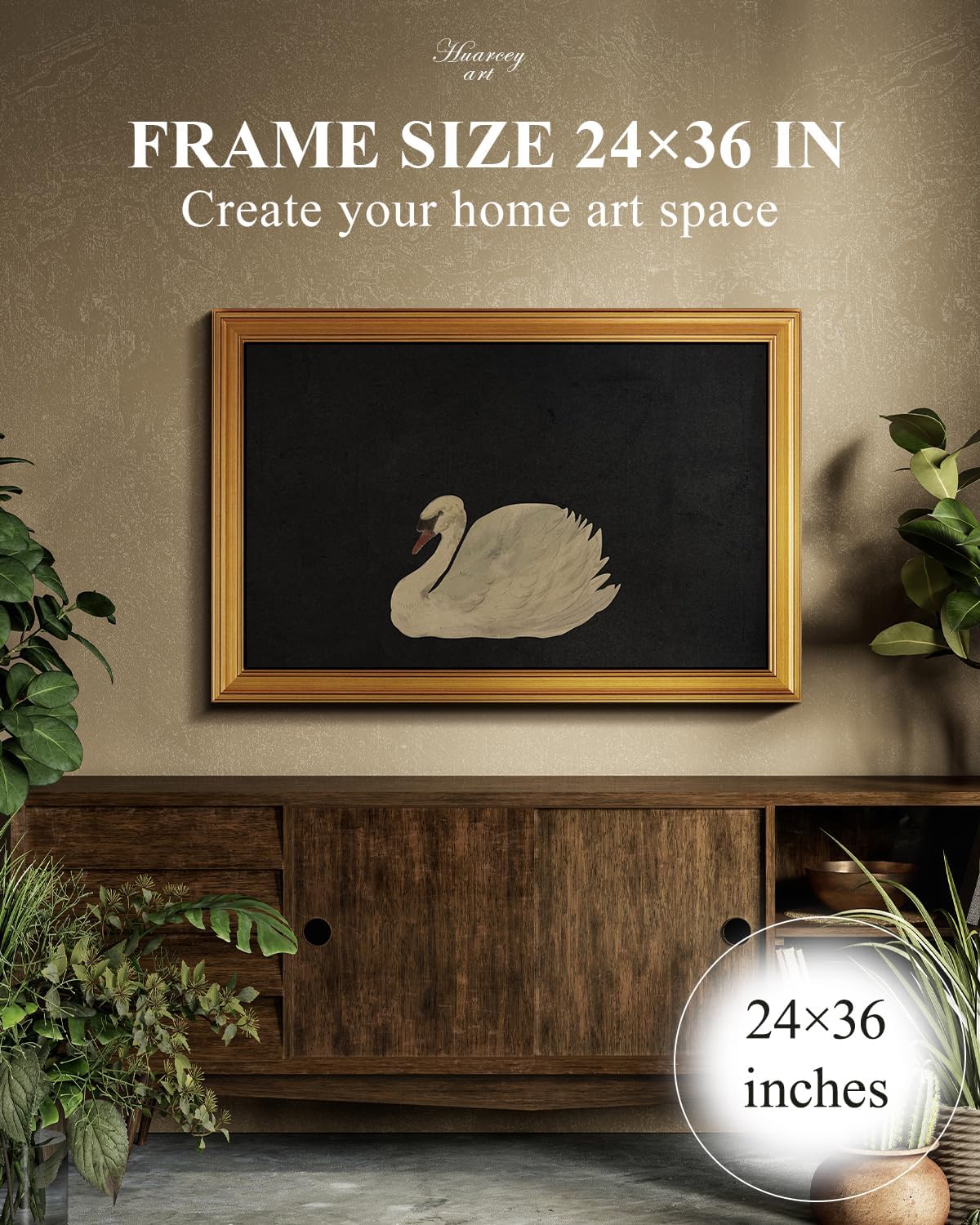 HUARCEY Gold Framed Vintage Wall Art for Living Room, Grace Swan Art Painting Pictures Animal Bathroom Prints Farmhouse Wall Decor Large Canvas Swan Aesthetic Decor for Kitchen Bedroom Zwaan 24"x36"