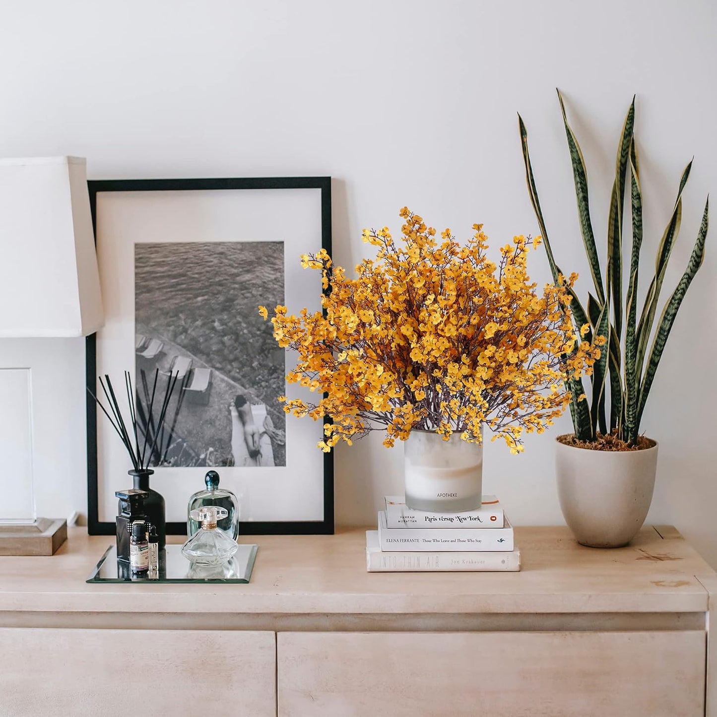 Sggvecsy 15 Pcs Babys Breath Artificial Flowers Gypsophila Bouquets Real Touch Fake Silk Flowers for Home Wedding DIY Floral Arrangement Table Centerpiece Thanksgiving Autumn Decoration (Orange)