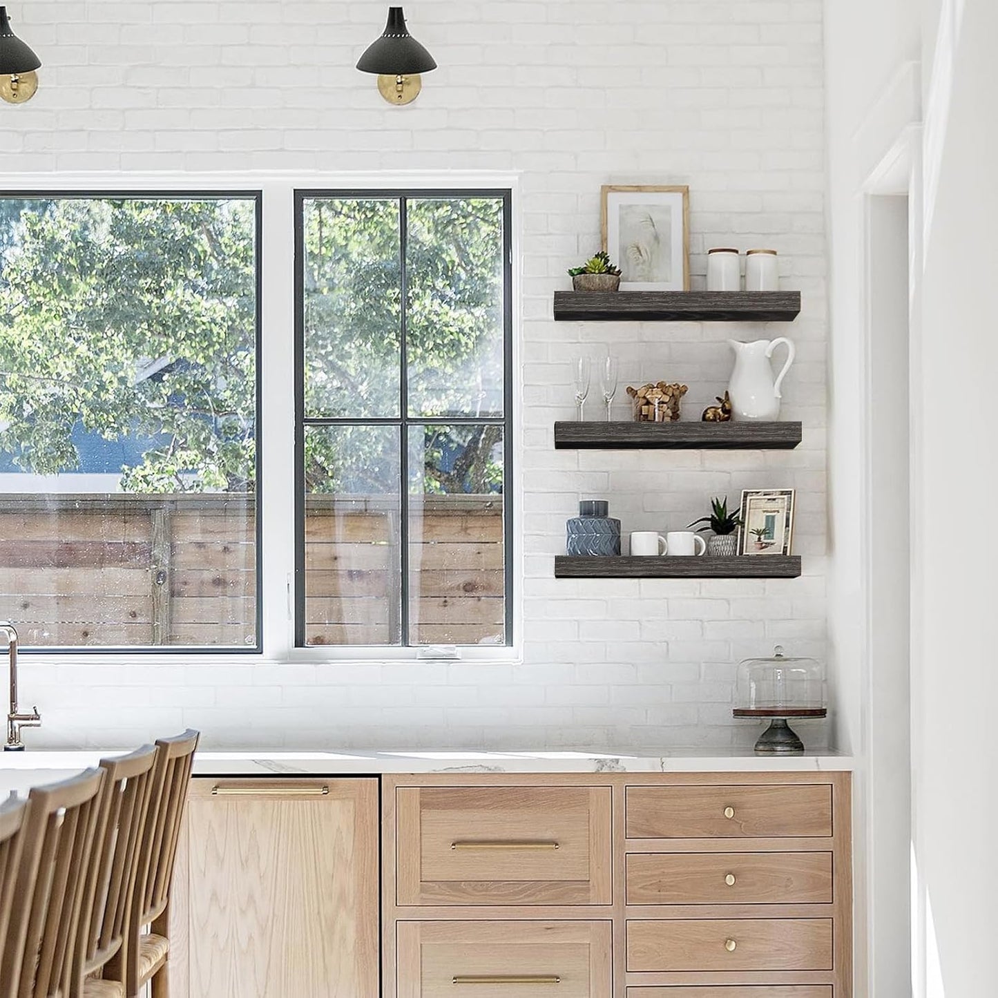 QEEIG Floating Shelves for Wall Bathroom Shelf Bedroom Kitchen Living Room Hanging Book Shelves Small Farmhouse Decor 16 inch Set of 3, Grey (015-GY3)