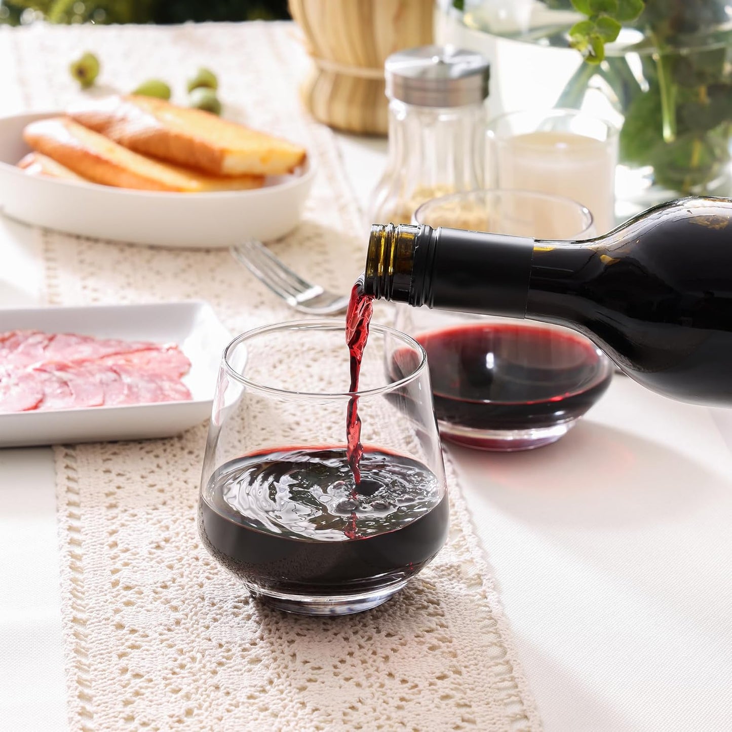 Stemless Wine Glasses Set of 4, 13.5oz Red White Wine Glasses for Daily Use, Hosting, Home Bar, Evening Party, Birthdays, Housewarming Gift, Clear