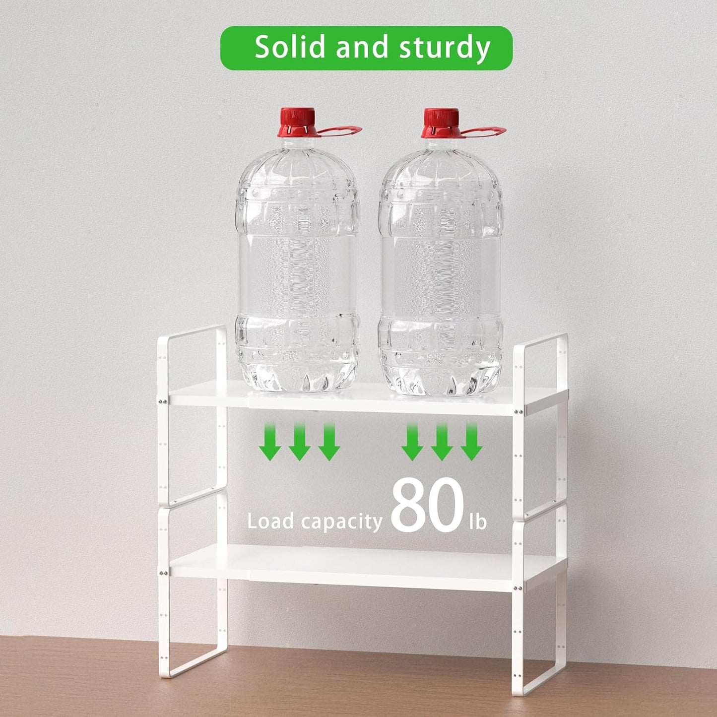 Expandable Cabinet Storage Shelf Stackable Organizer Rack for Kitchen Bathroom Pantry Spice Cupboard Countertop Home Office Desk Heavy Duty Nonslip White Small 2 PACK