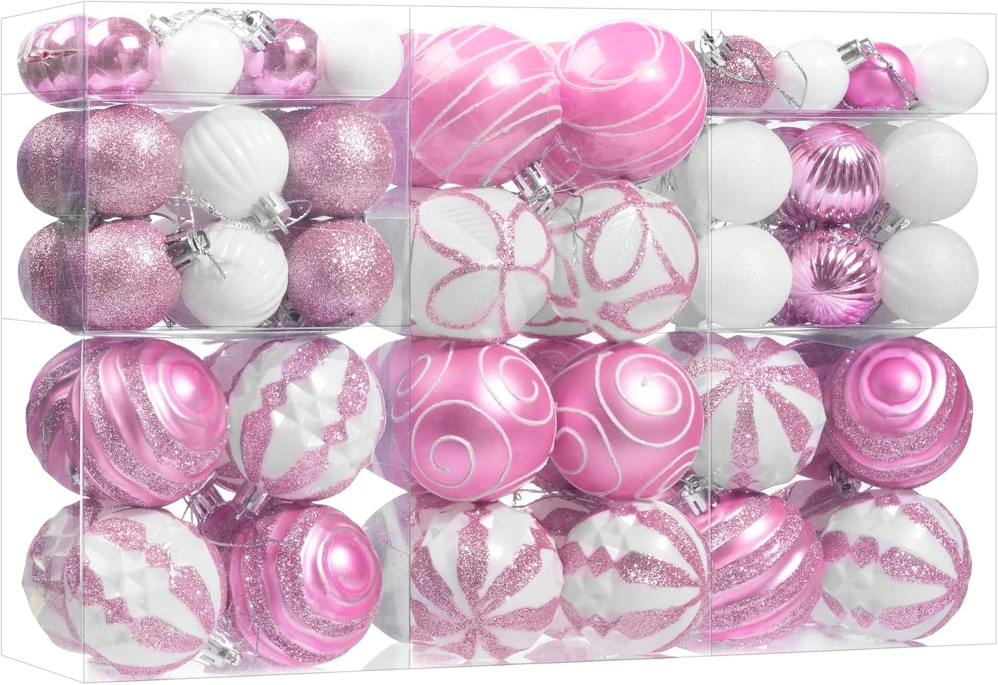 100Pcs Christmas Balls Ornaments Set, Shatterproof Christmas Decorations with Hand-held Gift Package for Xmas Tree/Holiday/Wedding/Holiday/Party Decor (Pink & White)