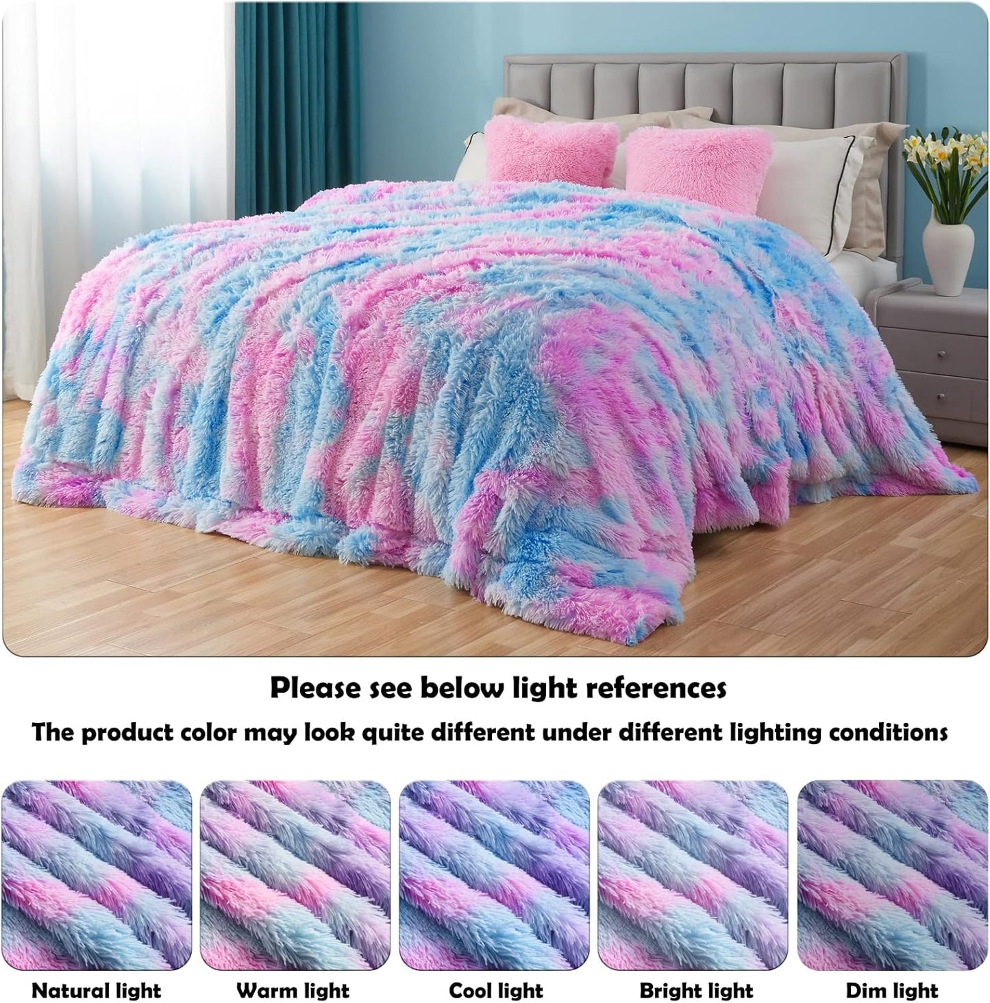 GONAAP Fuzzy Faux Fur Throw Blanket Purple Rainbow Super Soft Cozy Plush Fuzzy Shaggy Blanket for Couch Sofa Bed (Purple Rainbow, Throw(50"x60"))