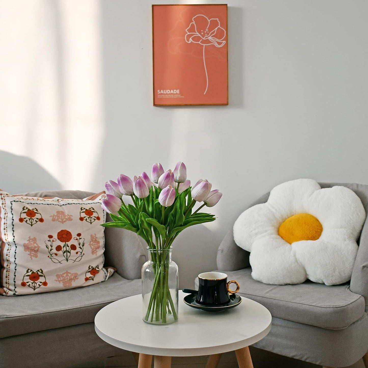 Mandy's Artificial Tulips 20 Stems Light Purple PU Faux Flowers for Wedding Home Decor 13.5 Inch