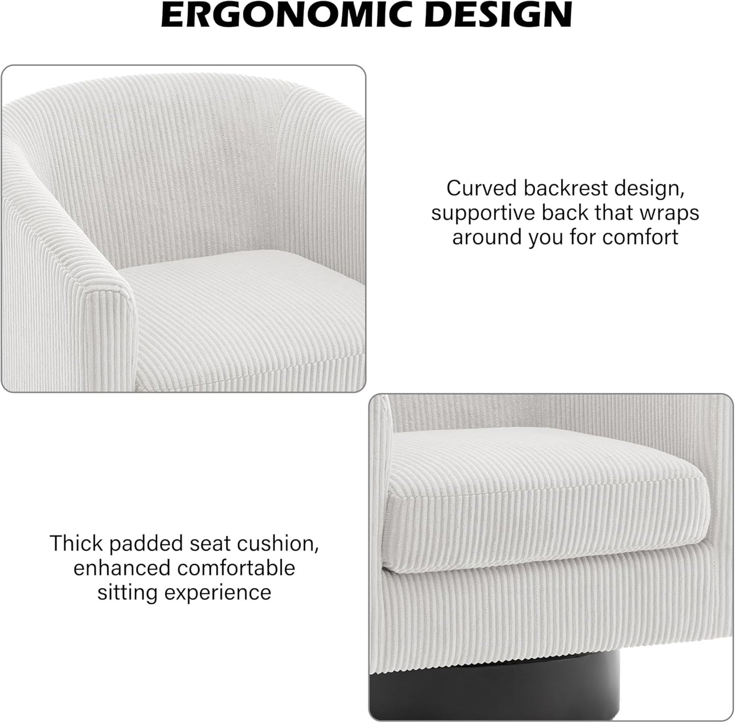 Swivel Barrel Accent Chair, Modern Round Corduroy Fabric Arm Chair for Living Room, Bedroom, Comfy Club Reading Chairs for Adults (Corduroy Beige, Set of 4)