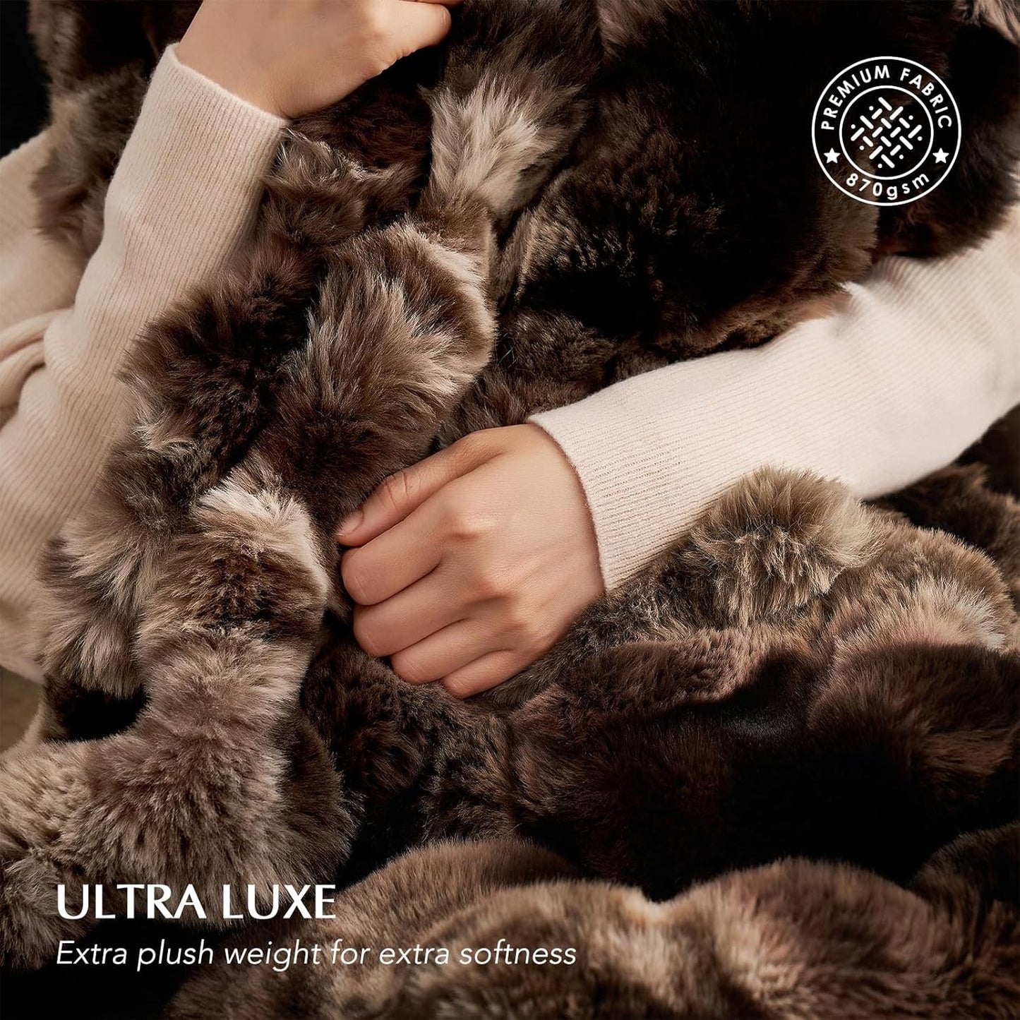 EVERGRACE Ultra Soft Luxury Fluffy Ridgeline Faux Rabbit Fur Throw Blanket, Thick Warm Bubble Throw for Bed, Cozy Plush Reversible Blankets for Couch, Chair, Sofa, Mocha Brown, 60x80 Inches, 870 GSM