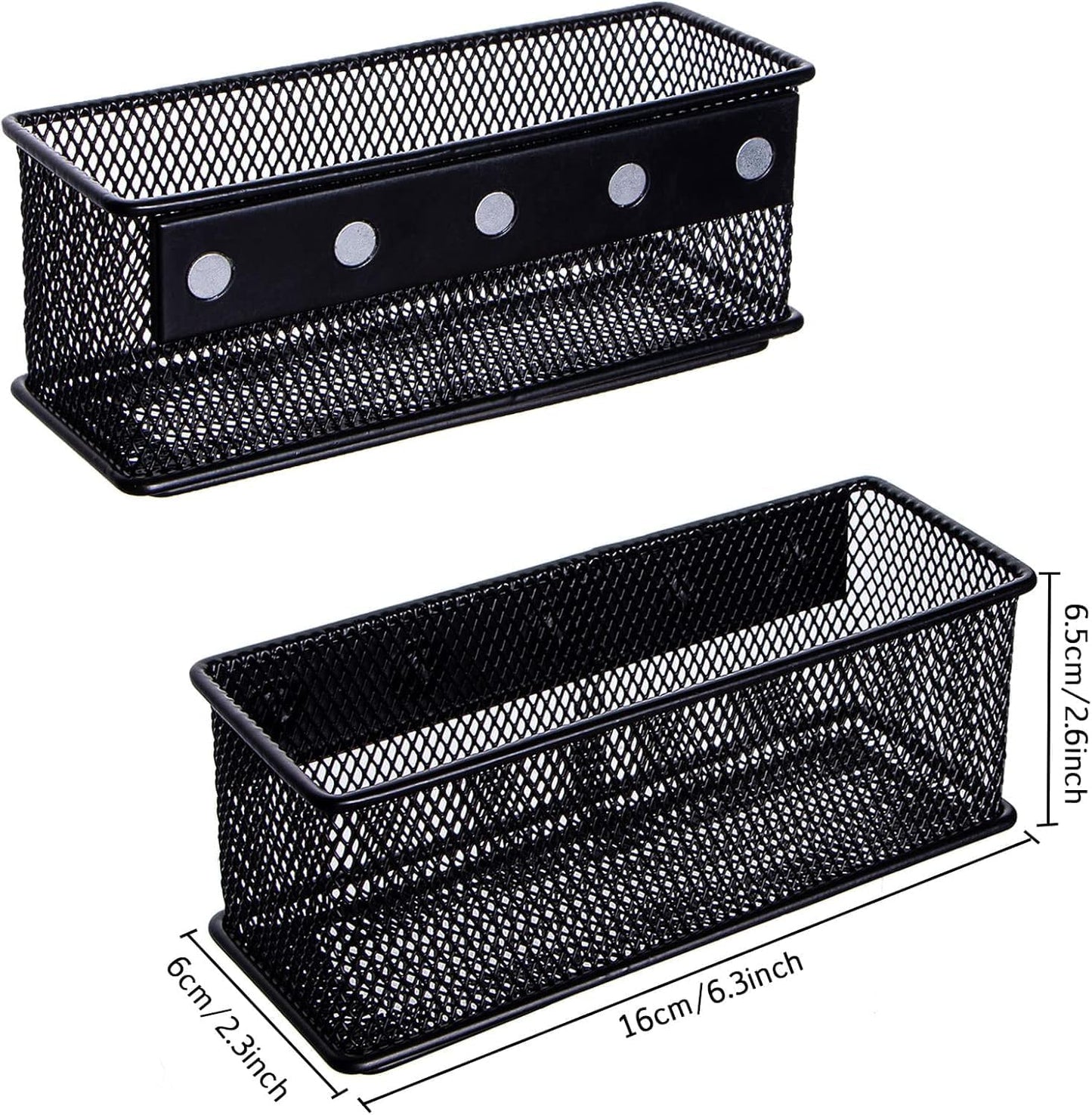 dedoot Magnetic Pencil Holder, Black Mesh Pen Organizer Strong Magnetic Storage Basket Organizes Pens, Pencils, Markers for Whiteboard, Locker, Fridge, Cubicle Desk, Offices 6.3x2.3x2.6inch,2 Pack