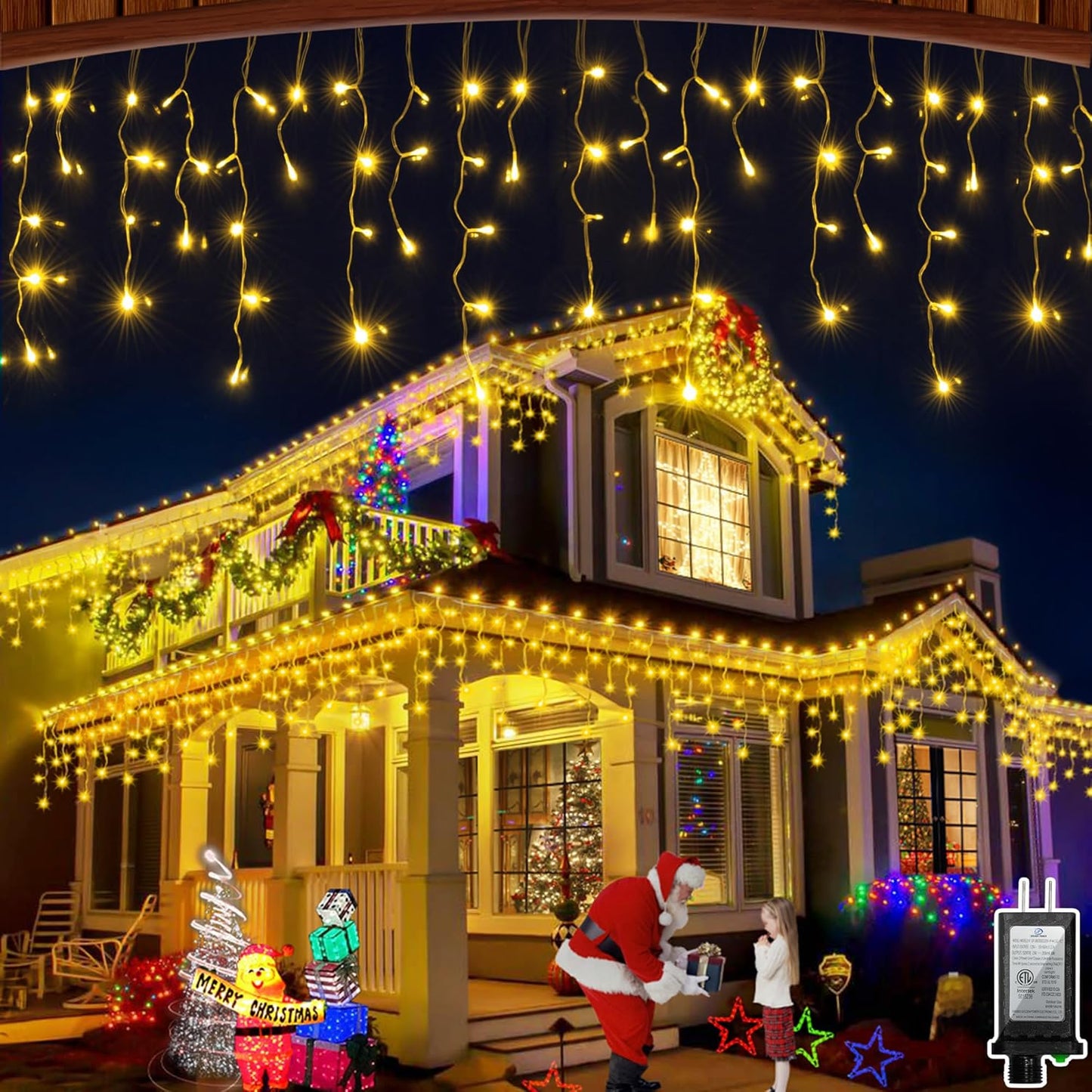 66FT 666 LED Outdoor Christmas Lights - 148 Ice Drops, 12 Pro Modes with Timer Memory & Brightness, Waterproof Hanging Ice String Light for Holiday Wedding Garden Fence House Decor (Warm White)