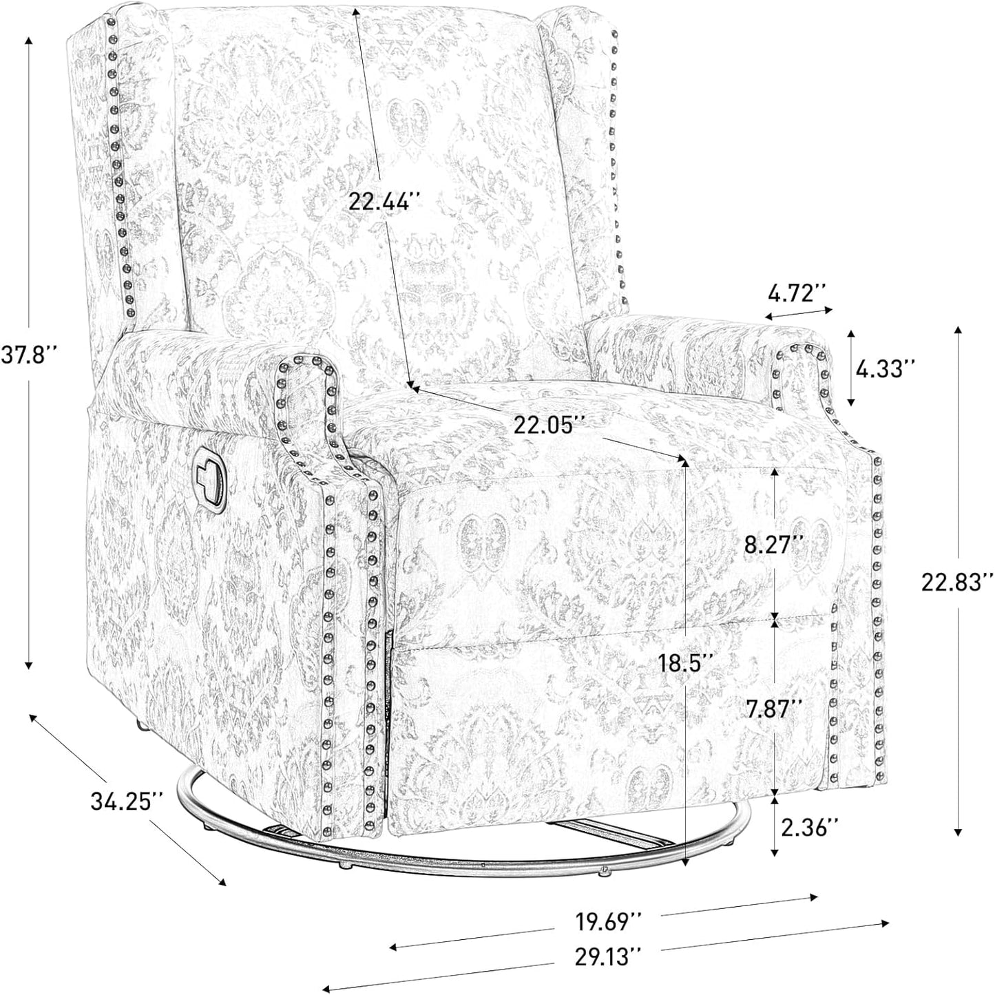 UIXE Swivel Rocker Manual Recliner Chair, Wingback Swivel Glider Fabric Nursery Reclining Sofa Chair, High Back Upholstered Arm Chair for Living Room Bedroom - Bird Pattern
