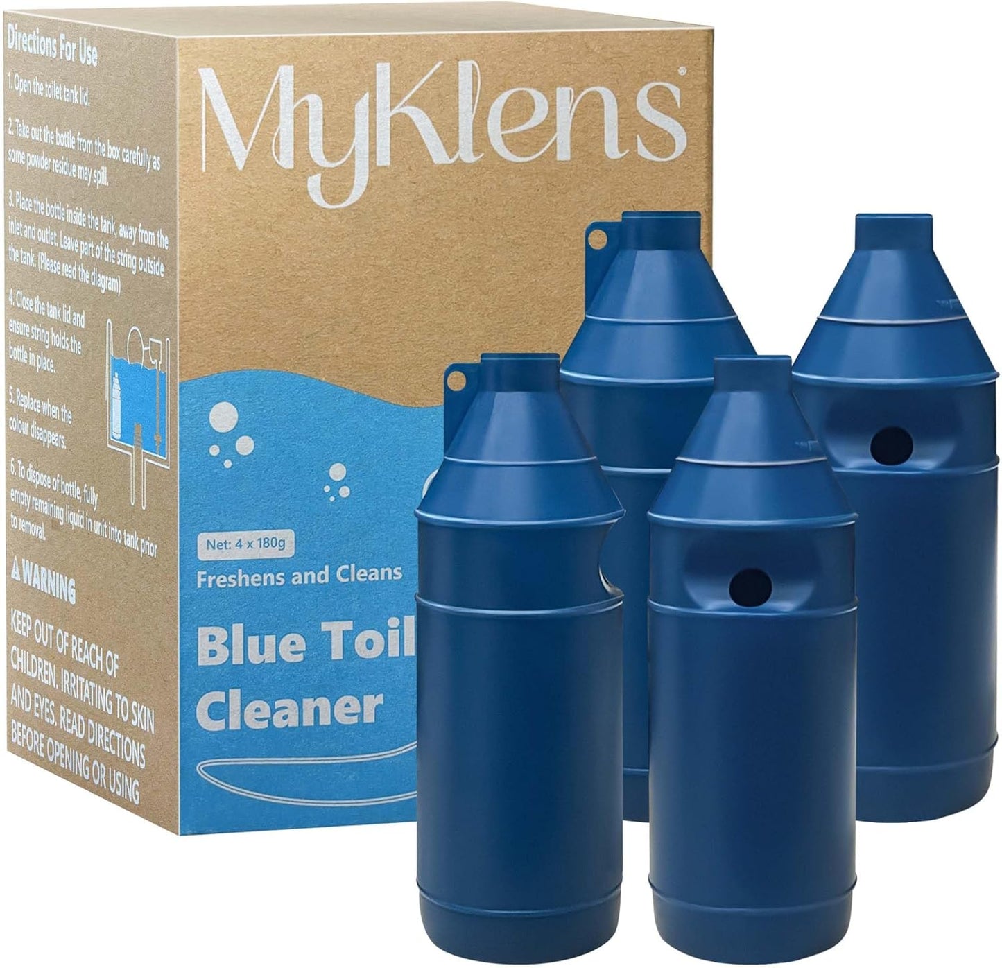 Toilet Bowl Cleaner Bottle, Automatic Toilet Bowl Cleaner Tablets in Bottle, Easy to Use, Long-Lasting Effect Toilet Cleaners Drop in Tank, Blue, 4 Bottles