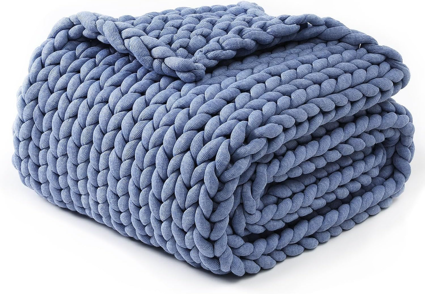 YnM Chunky Throw Blanket, Medium-Weight, Hand Knitted, Skin Friendly, Ventilated and Breathable, Machine Washable, Home Décor Piece for Couch, Sofa and Bed (Cerulean Blue, 60x80 Inch)