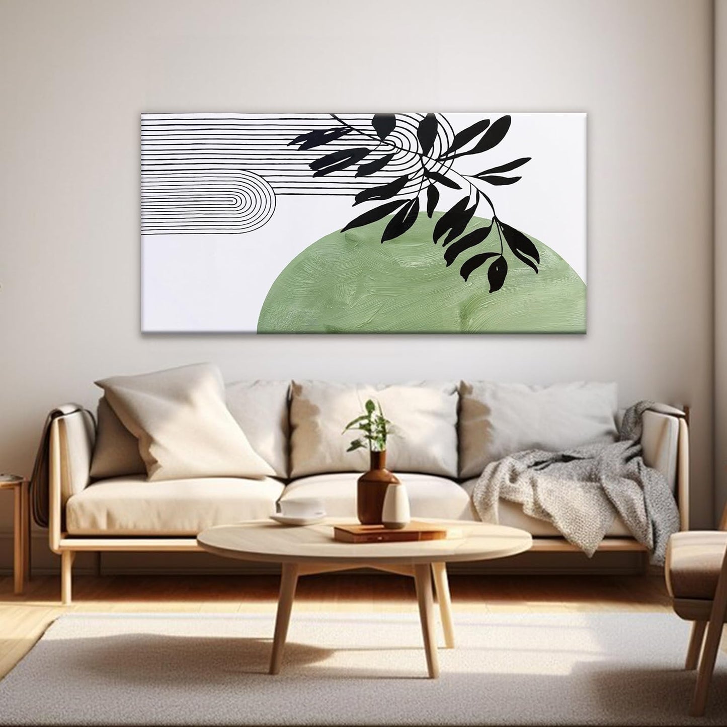 TAIJXAGSG Canvas Art Wall Decor Boho Green Wall Art For Living Room Modern Century Canvas Prints Paintings Pictures Botanical Bohemain Wall Art For Hotel Home Wall Artwork 24x48 Inch