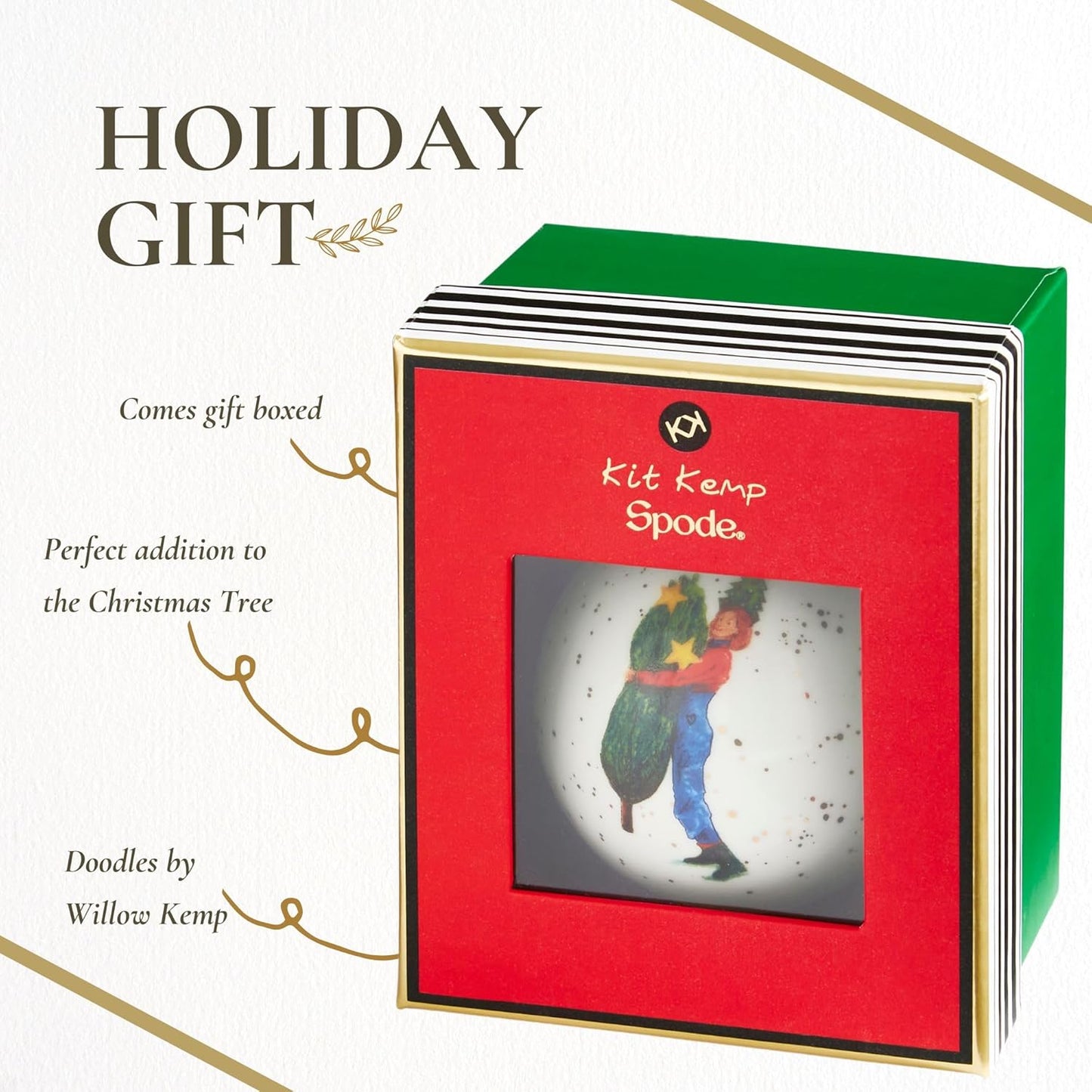 Spode Kit Kemp Christmas Ornament - Doodles Branch Manager - Fine China Whimsical Festive Keepsake, Collectible Holiday Decoration for Tree & Seasonal Decor - Holiday Ornament for Gift Giving