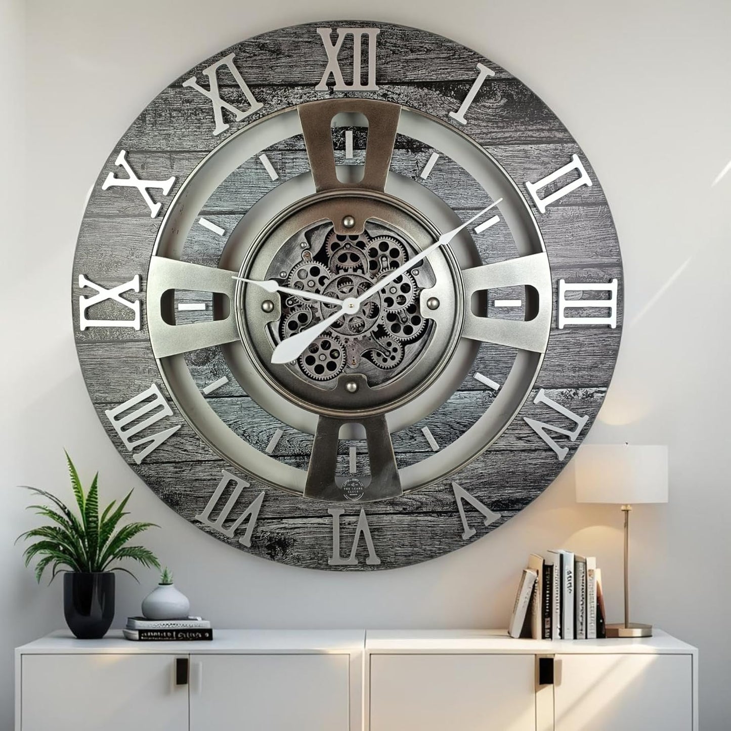 The Gears Clock Real Moving Gear Wall Clock England Line (Carbon Grey, 36 inches (90 cm))