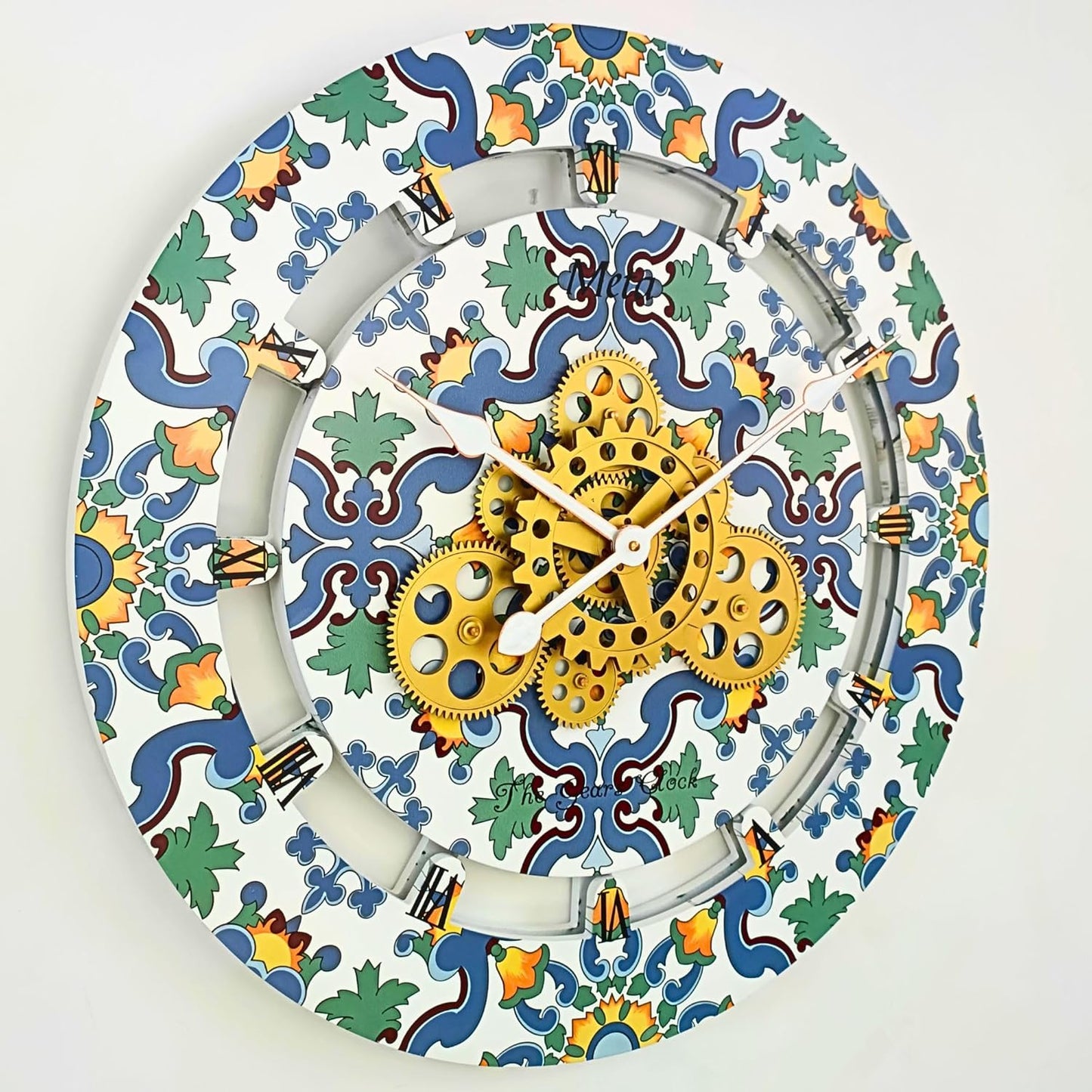 The Gears Clock Wall Clock Italy Collection with Moving Gears (Meta, 24 inch Round)