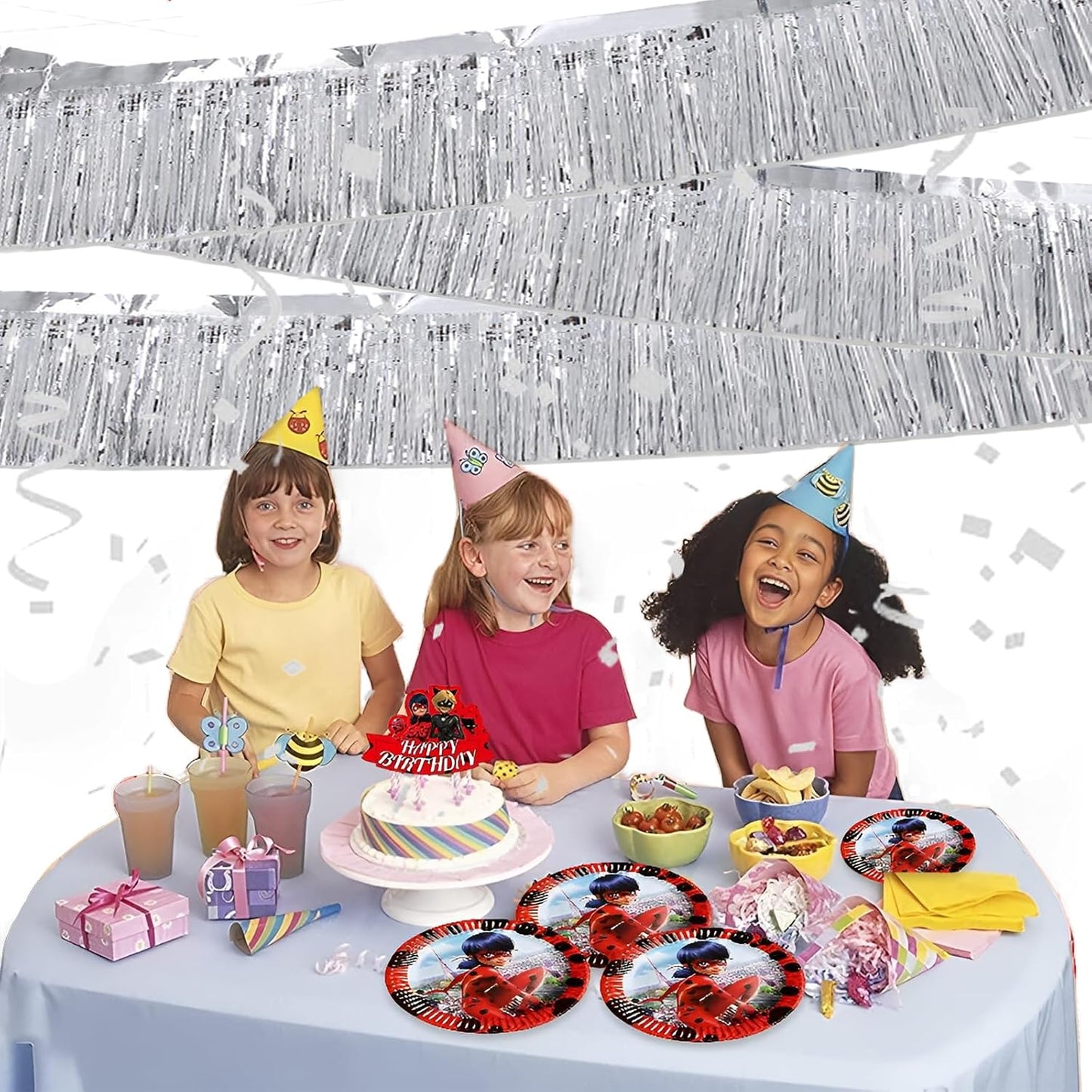 Silver Foil Fringe Garland 10FT 2packs, Metallic Foil Tinsel Fringe Banners for Parade Float Decorations Wedding, Birthday Party Graduation (Two Silver)