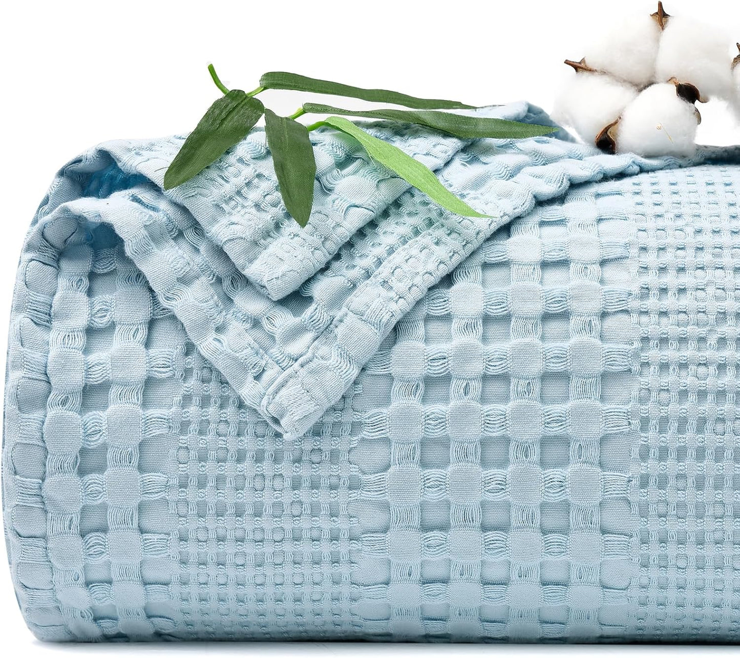 PHF Cooling Waffle Blanket Twin Size, Lightweight 60% Rayon Derived from Bamboo & 40% Cotton Breathable Blanket for Hot Sleepers, Soft and Luxury for Bed Couch and Sofa, 66"x90",Sky Blue