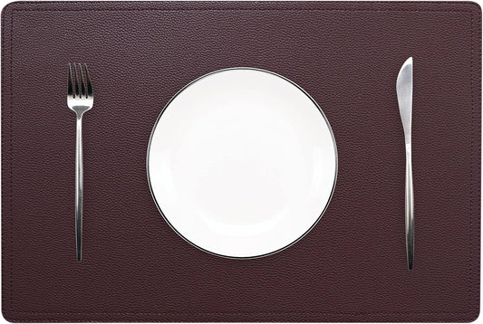 Set of 6 Faux Leather Placemats, PU Table Mats, Waterproof, Stain Resistant, Heat Resistant, Easy to Clean for Kitchen Dining Table,Conference Table