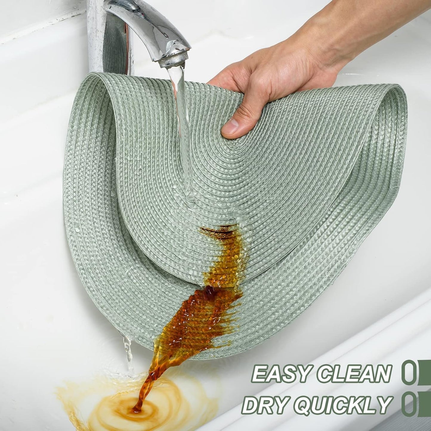 AHHFSMEI Placemats Set of 4 for Dining Table Washable Woven Vinyl Non-Slip 18x12 inches Placemat Heat-Resistant Durable Table Mats for Dining Table Easy to Clean (Sage Green, 4)