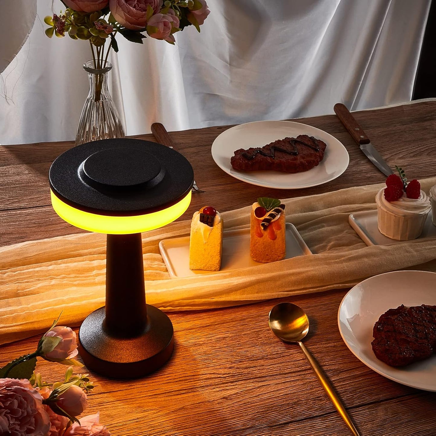 VIHOSE Set of 8 LED Portable Cordless Table Lamp with Touch Sensor 3 Color Stepless Dimming Rechargeable Battery up to 15 Hours Cordless Table Light Wireless Lamp for Nursery(Black)