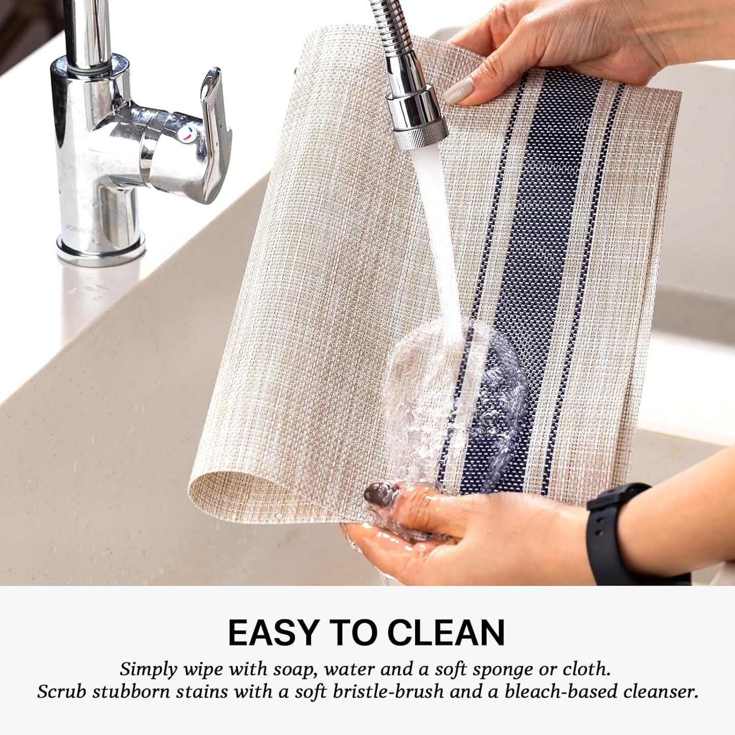 LEXMORE Placemats Set of 4 Vinyl/Plastic Woven Place Mats for Kitchen Table Indoor/Outdoor Washable Placemat Wipeable Dining Table Mats(Blue Skyline)