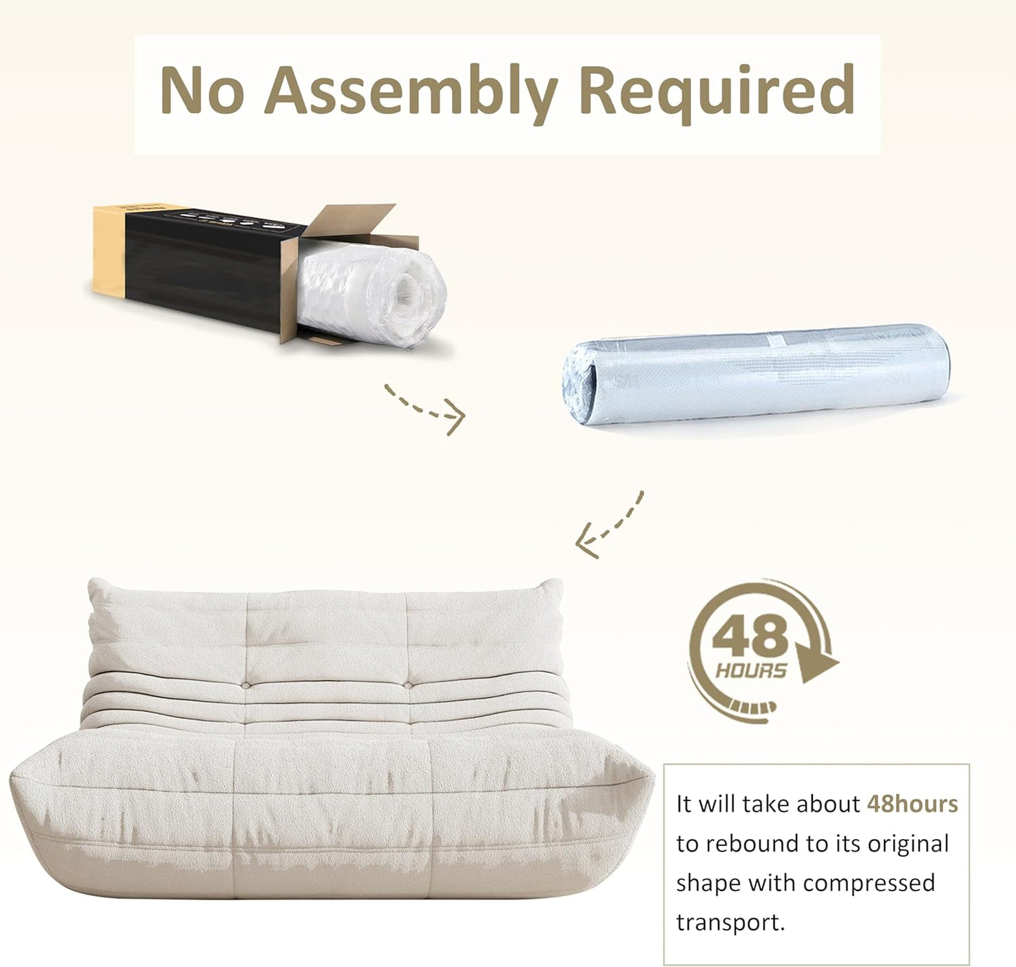 Bean Bag Chair, Oversized Loveseat Fireside Chair for Adults, 2 Seater with Memory Foam Filled, Lazy Sofa Lounge Floor Sofa for Living Room, Bedroom, Office, No Assembly Required. (Beige)