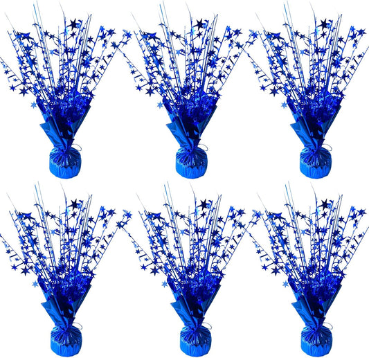 6 Pack Metallic Foil Spray Centerpiece Star Table Decoration Burst Table Centerpieces for Birthday Wedding Anniversary Graduation Holiday Party Supplies Decor, Blue