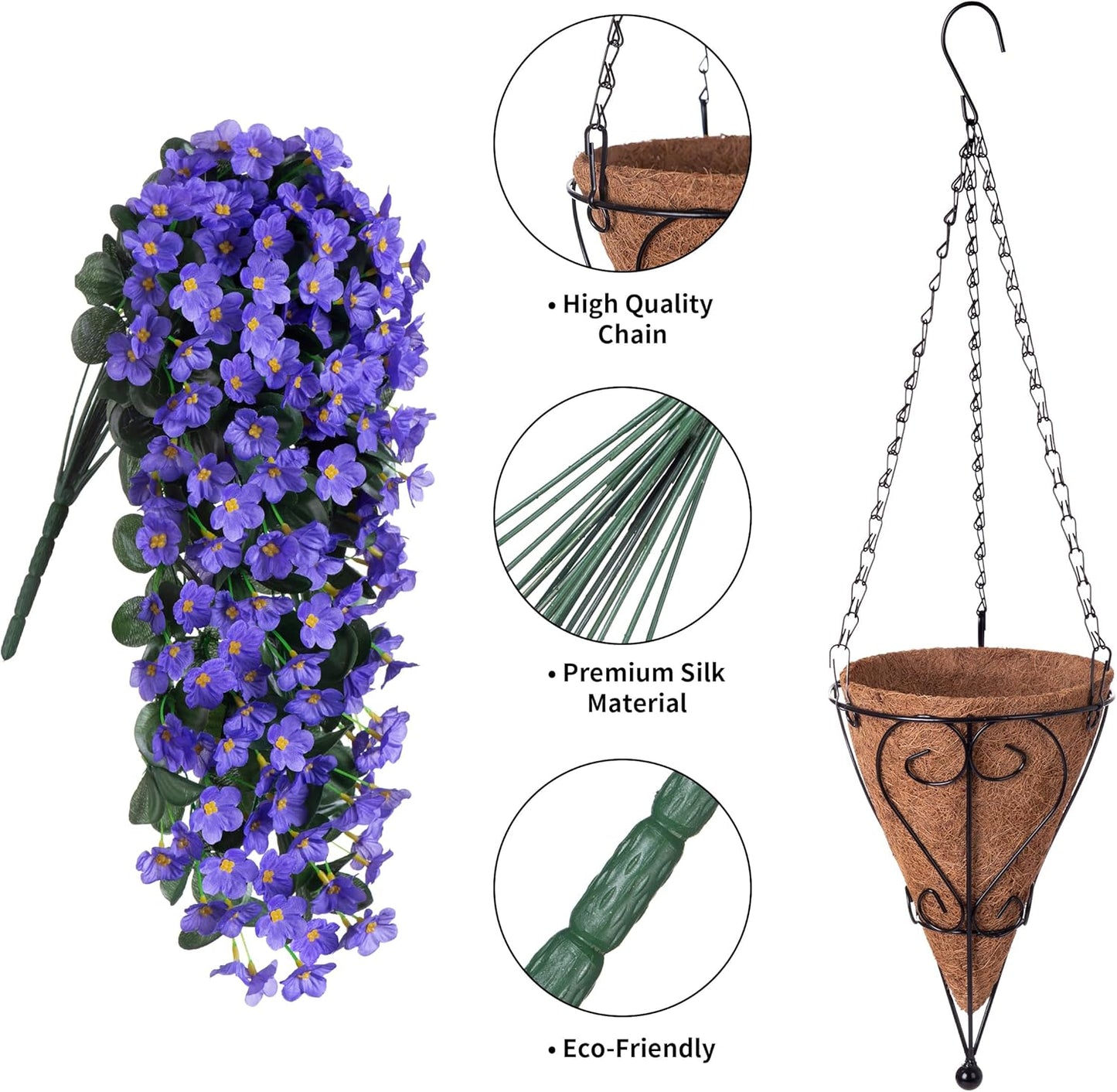 Artificial Fake Outdoor Hanging Flowers Plants Basket for Outside Porch Decoration, Fake Silk UV Resistant Look Real Purple Orchid Traing Vines for Home Balcony Yard Patio Garden Decor