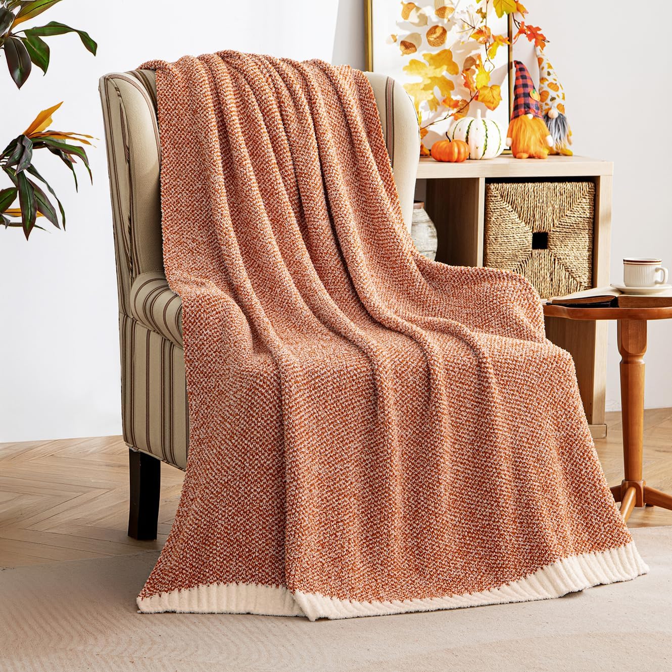 MIULEE Fall Burnt Orange Super Soft Throw Blanket for Couch, Cozy Fluffy Warm Throws Knit Blankets for Sofa, Bed, Chair, Living Room, Camping, Picnic, 50 x 60 inch