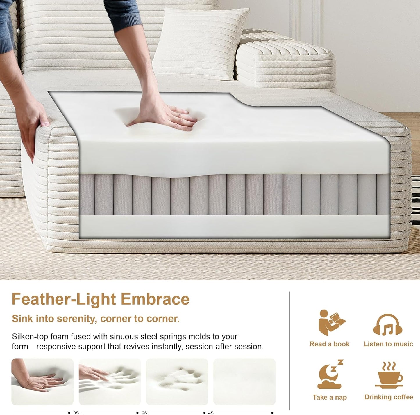 108" Sectional Couches for Living Room Modern Modular Sofa with L-Shape Couchs Upholstered Boneless Couch Deep Seat Sectional Couch with Chaise (White, Right Facing Chaise+2Seaters)